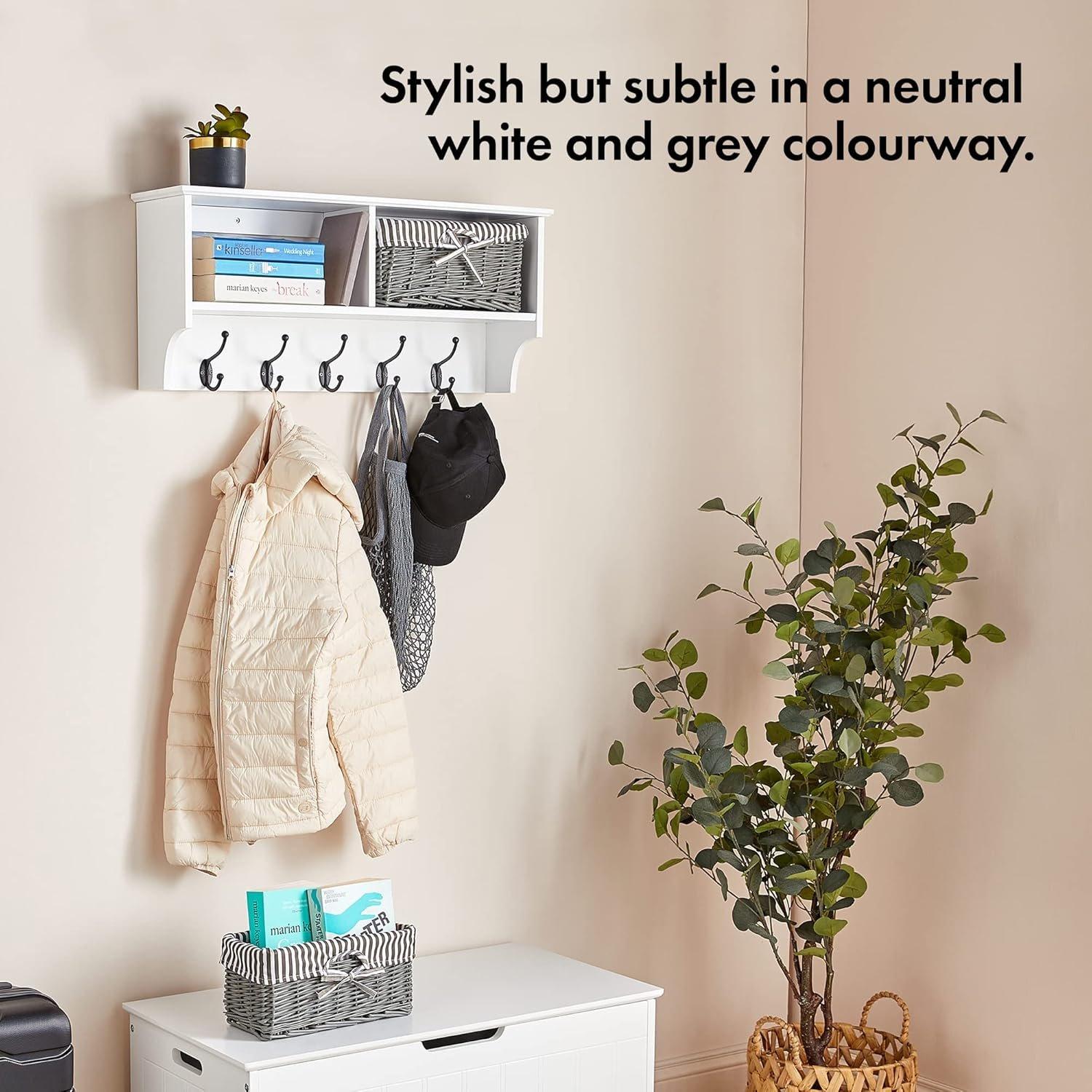 White - VonHaus - Coat Hooks Wall Mounted - White Coat Rack - 3