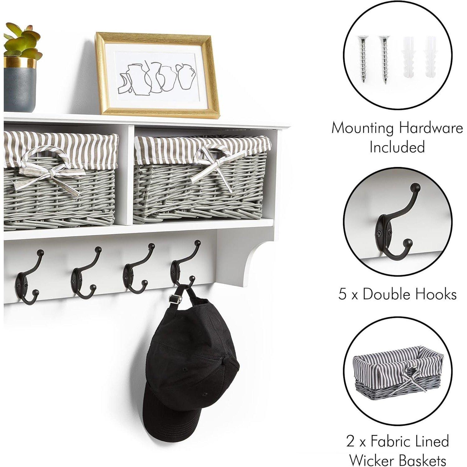 White - VonHaus - Coat Hooks Wall Mounted - White Coat Rack - 5