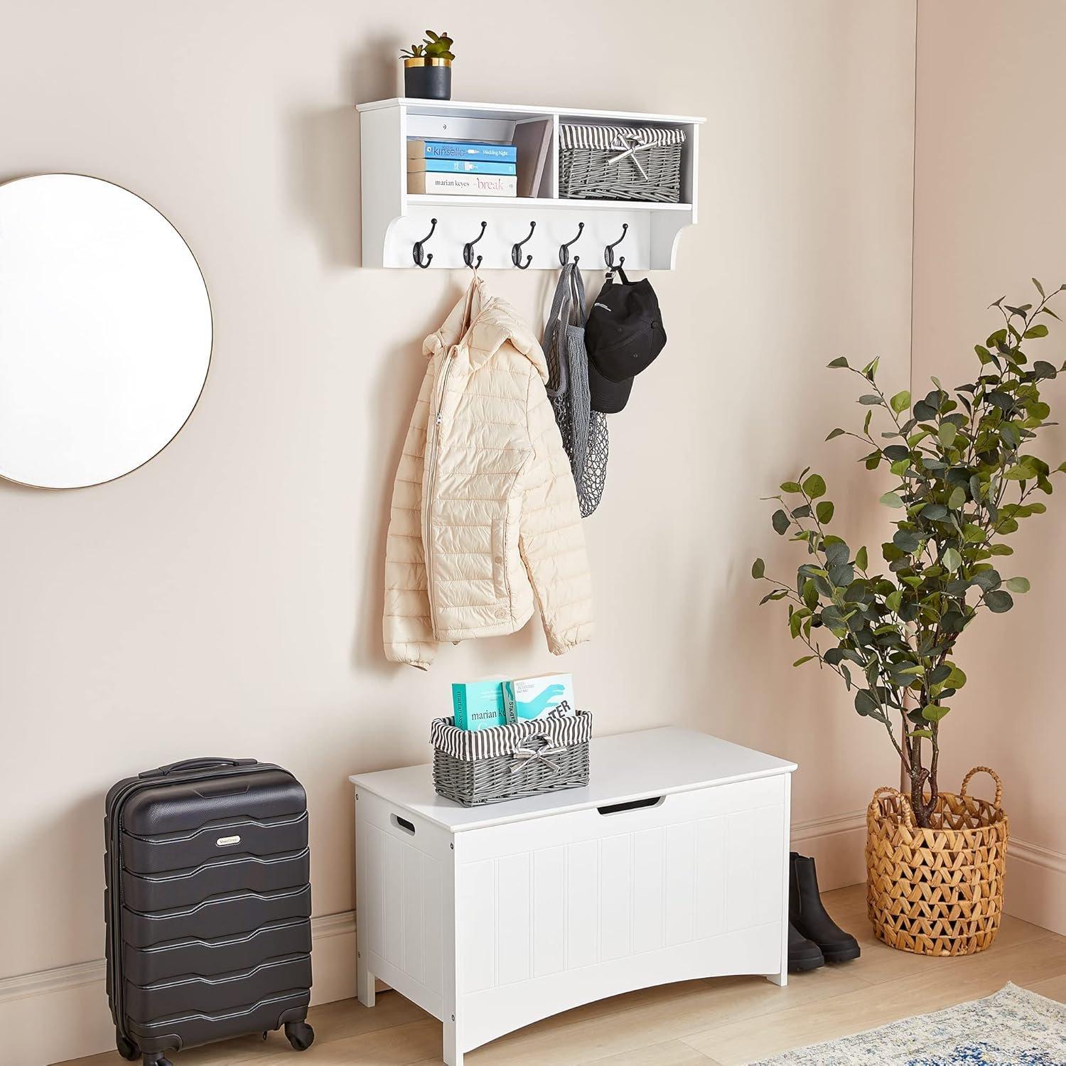 White - VonHaus - Coat Hooks Wall Mounted - White Coat Rack - 8