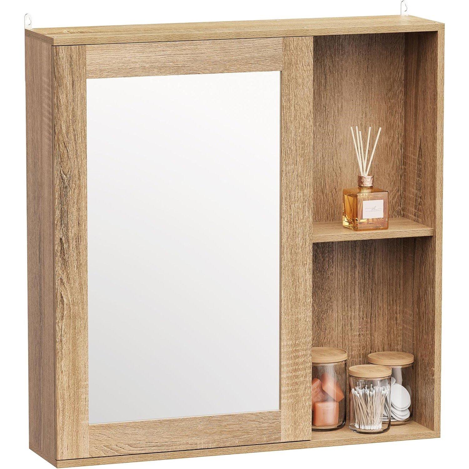 Brown - VonHaus - VonHaus Bathroom Mirror Cabinet - Chester Range - 1