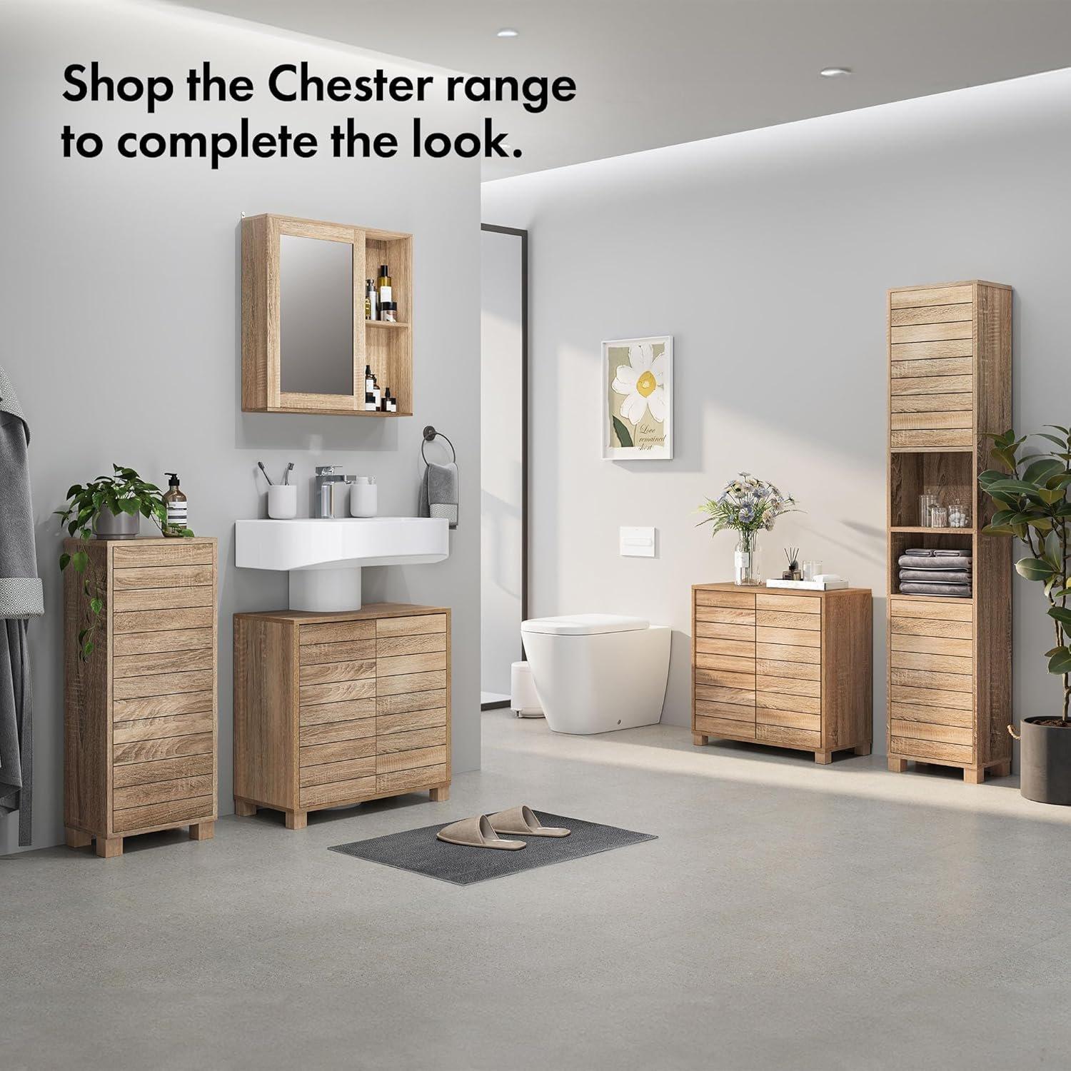 Brown - VonHaus - VonHaus Bathroom Mirror Cabinet - Chester Range - 2