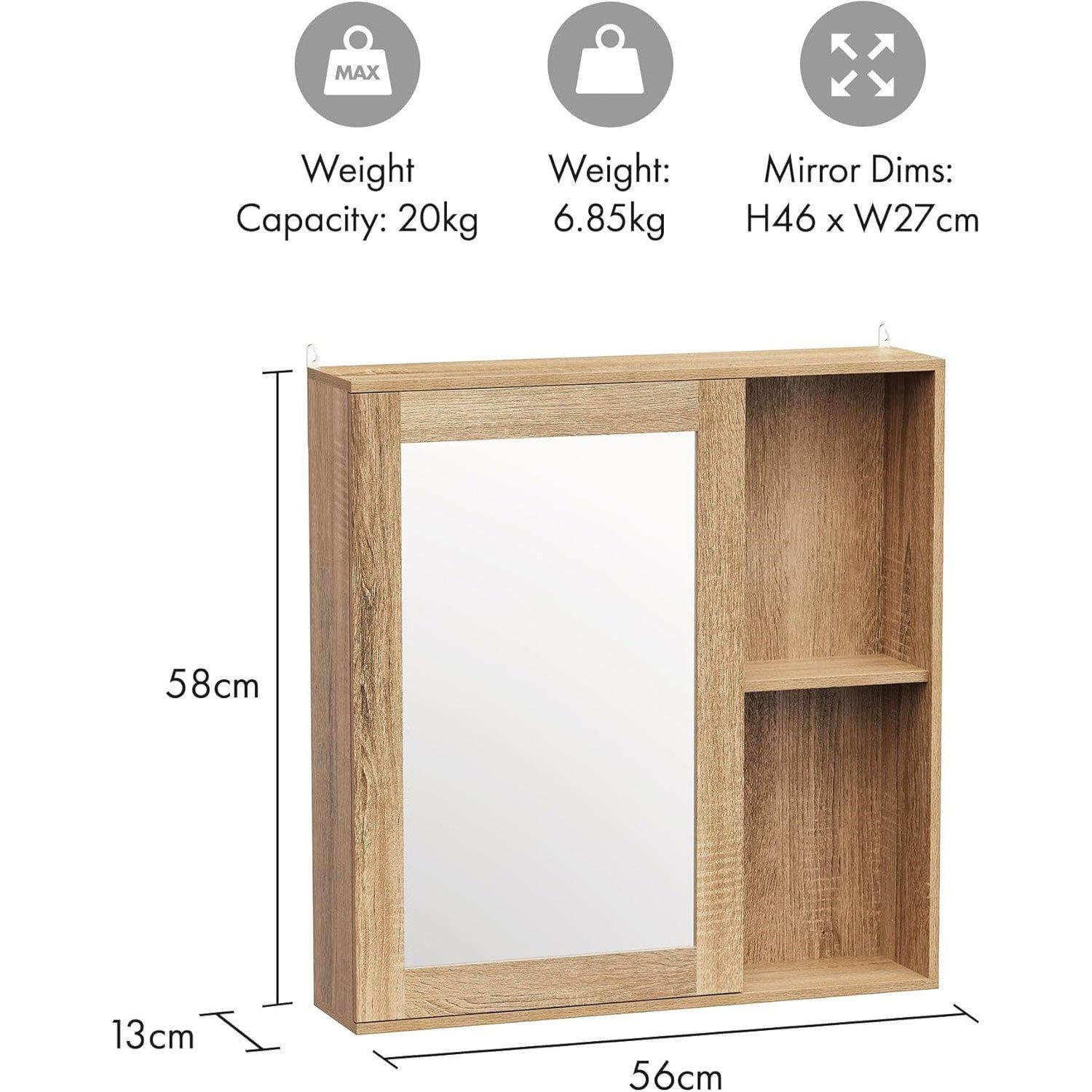 Brown - VonHaus - VonHaus Bathroom Mirror Cabinet - Chester Range - 3