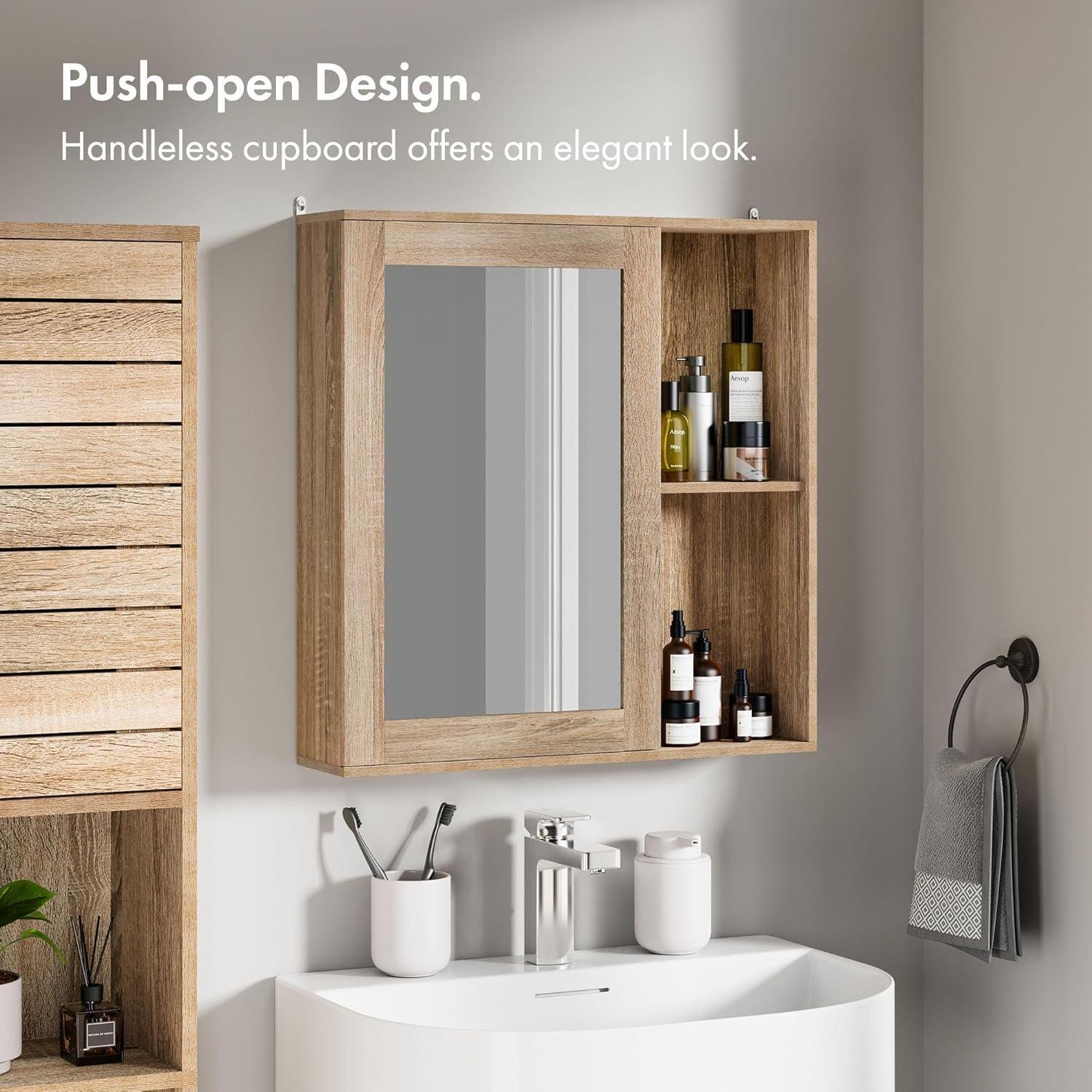Brown - VonHaus - VonHaus Bathroom Mirror Cabinet - Chester Range - 4
