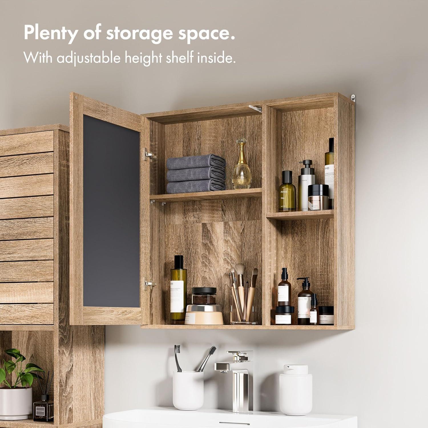 Brown - VonHaus - VonHaus Bathroom Mirror Cabinet - Chester Range - 5