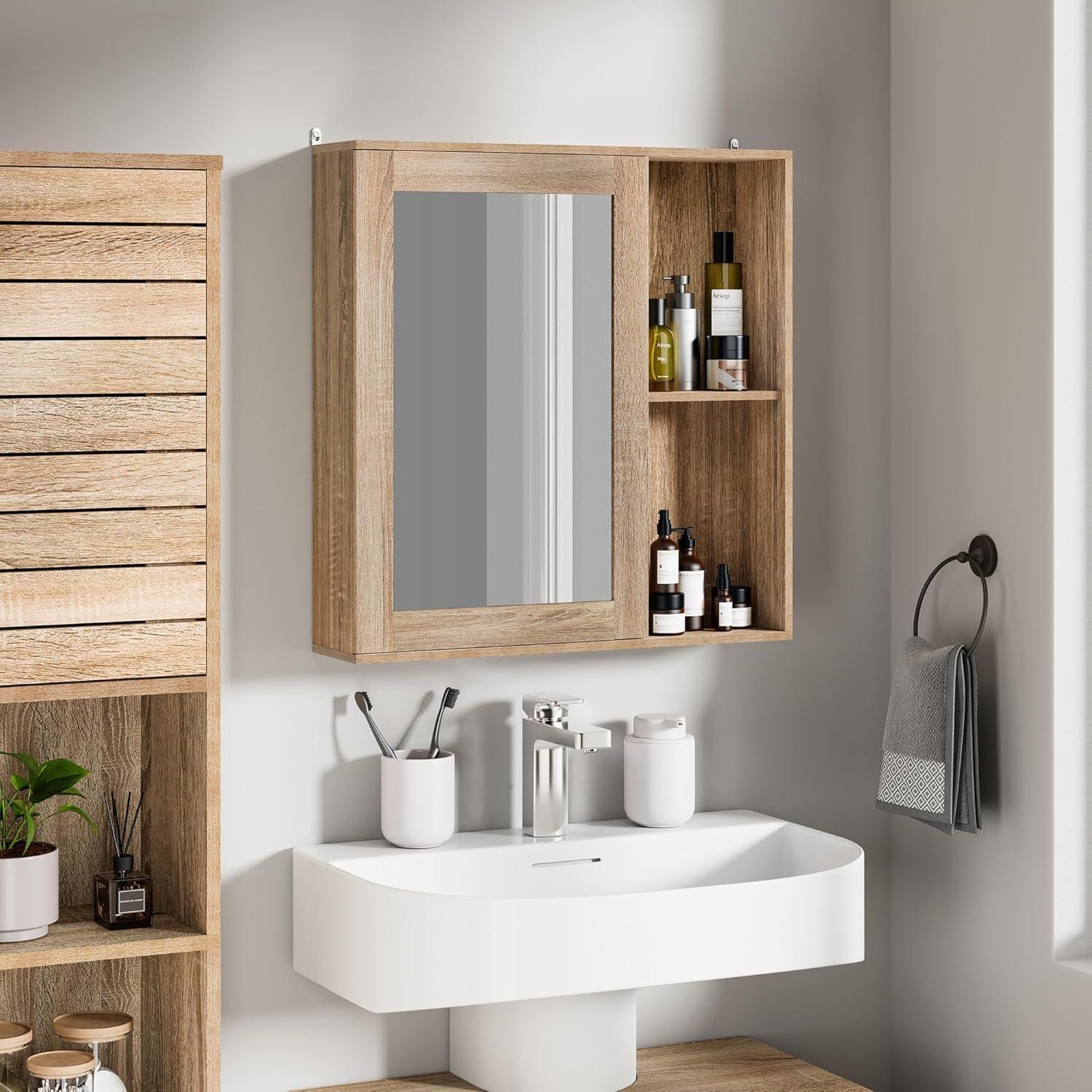 Brown - VonHaus - VonHaus Bathroom Mirror Cabinet - Chester Range - 9
