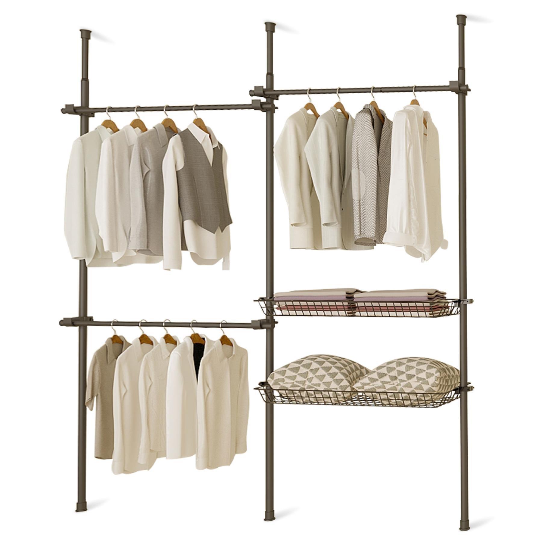 Black - House of Home - Double Telescopic Clothes Rail With Basket - 1