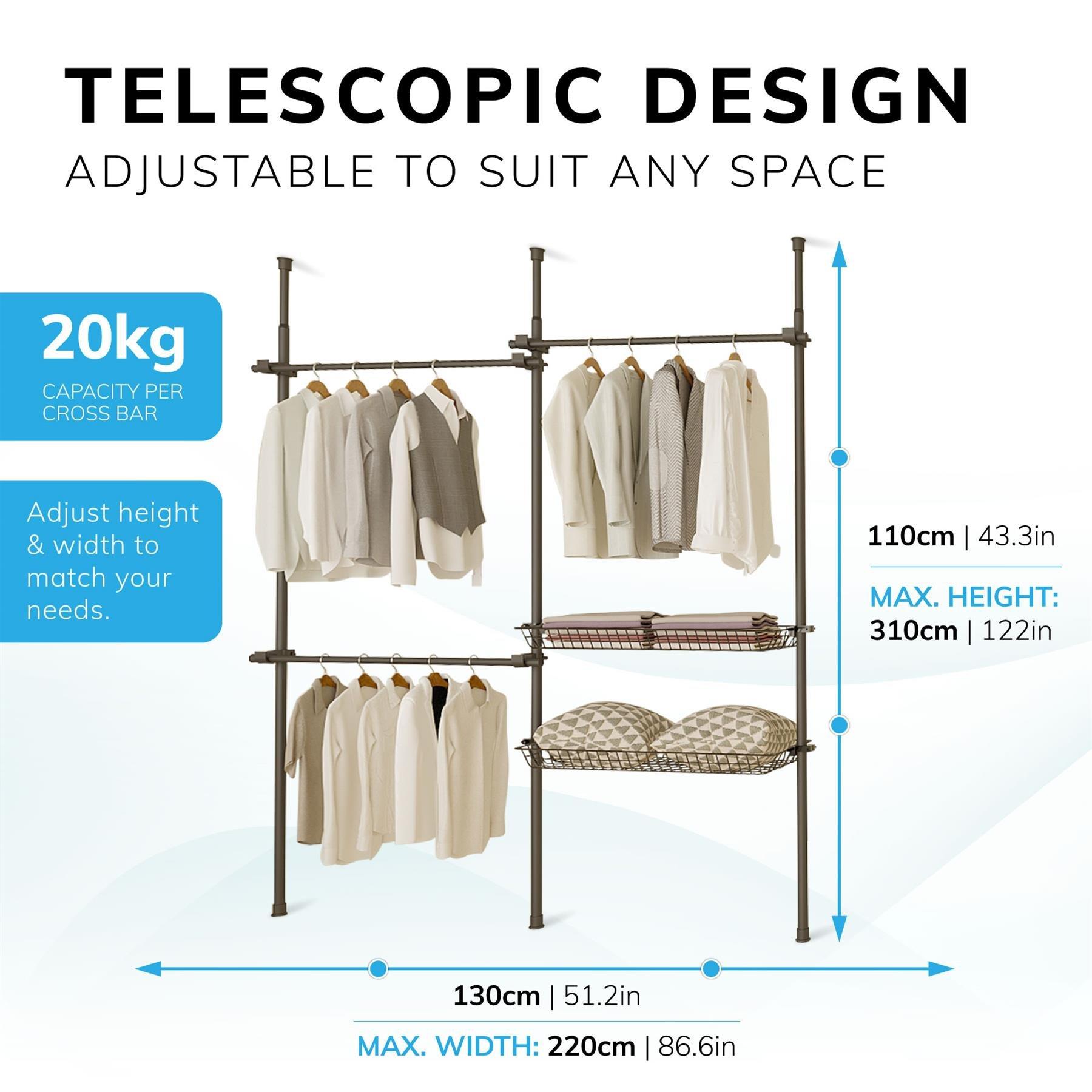 House of Home Double Telescopic Clothes Rail With Basket | FRASERS