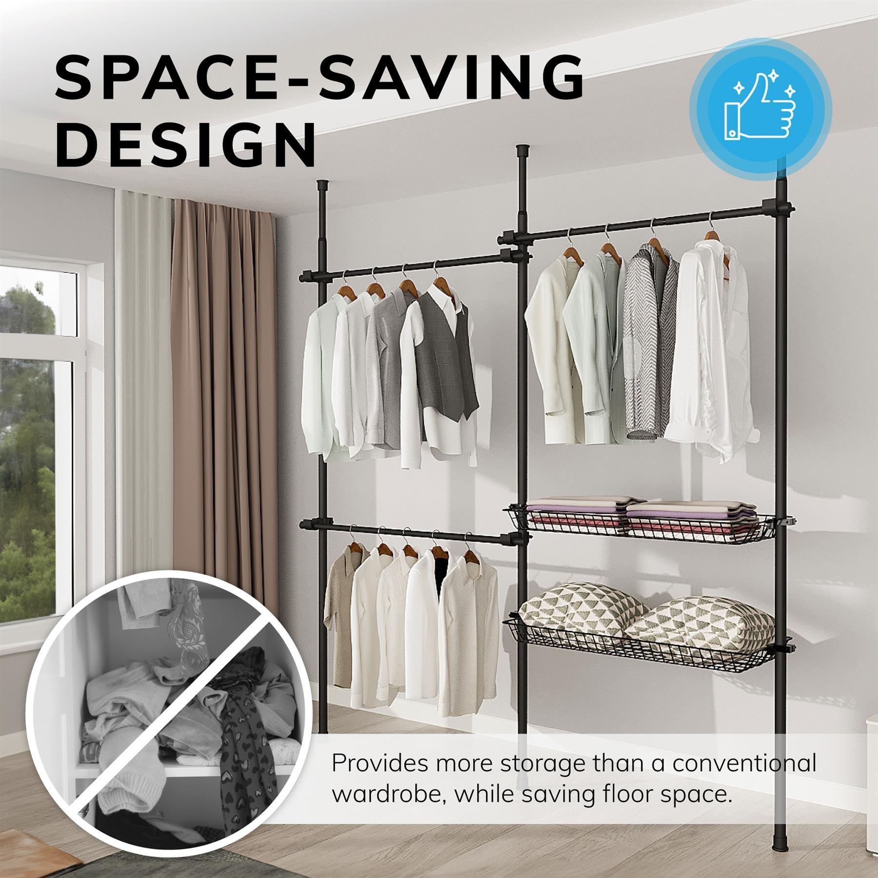 House of Home Double Telescopic Clothes Rail With Basket | FRASERS