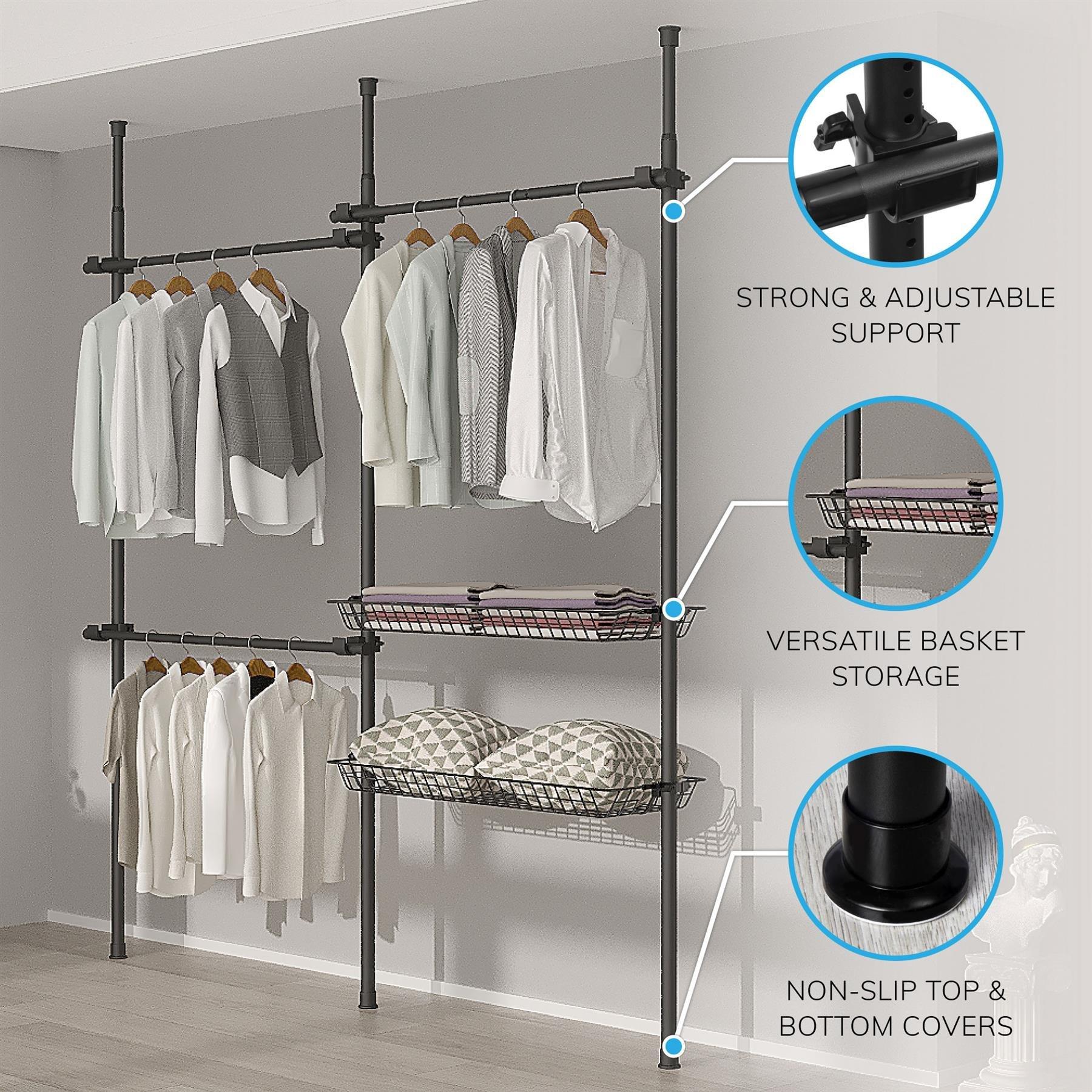 Black - House of Home - Double Telescopic Clothes Rail With Basket - 8