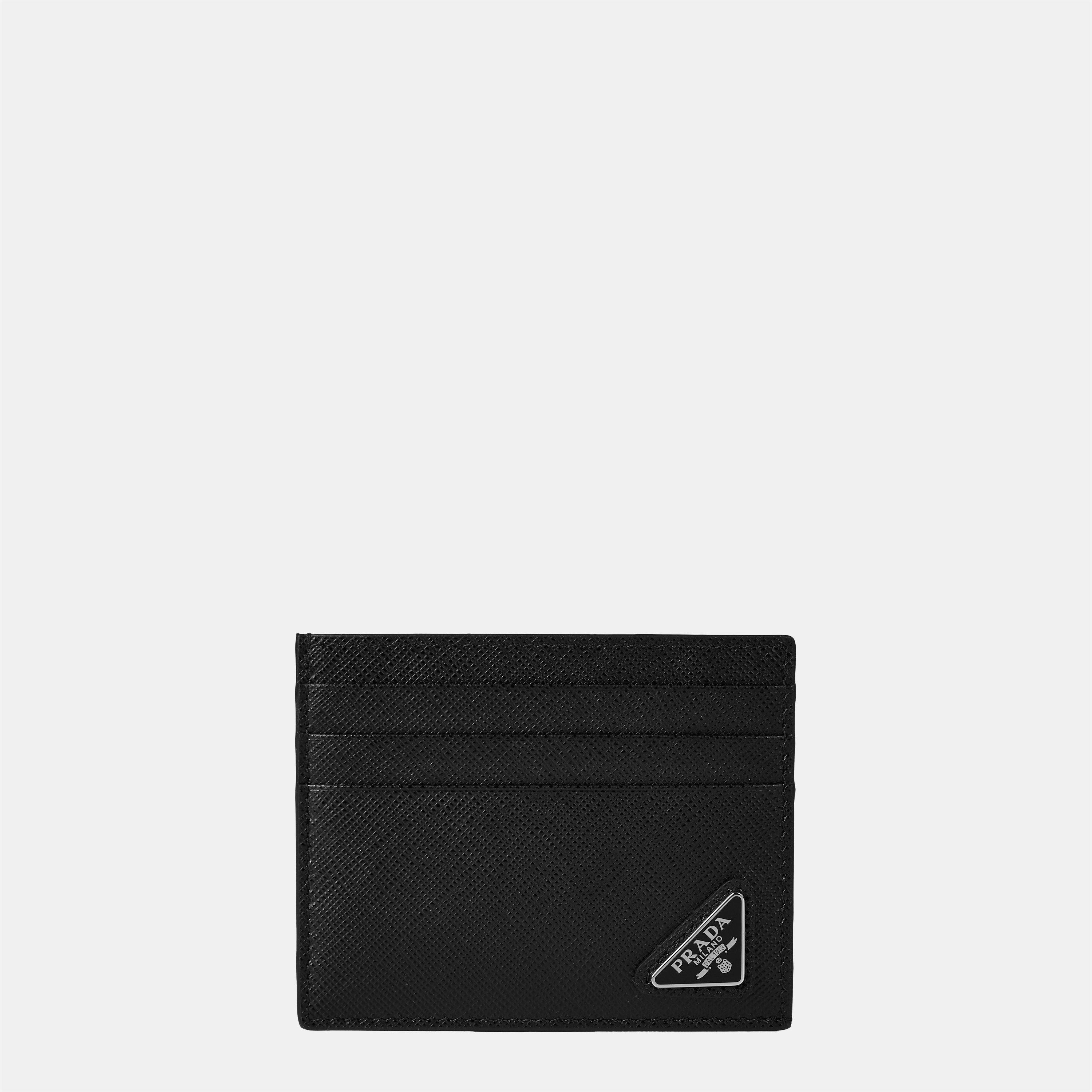 Prada Men'S Logo Saffiano Leather Card Holder - Black