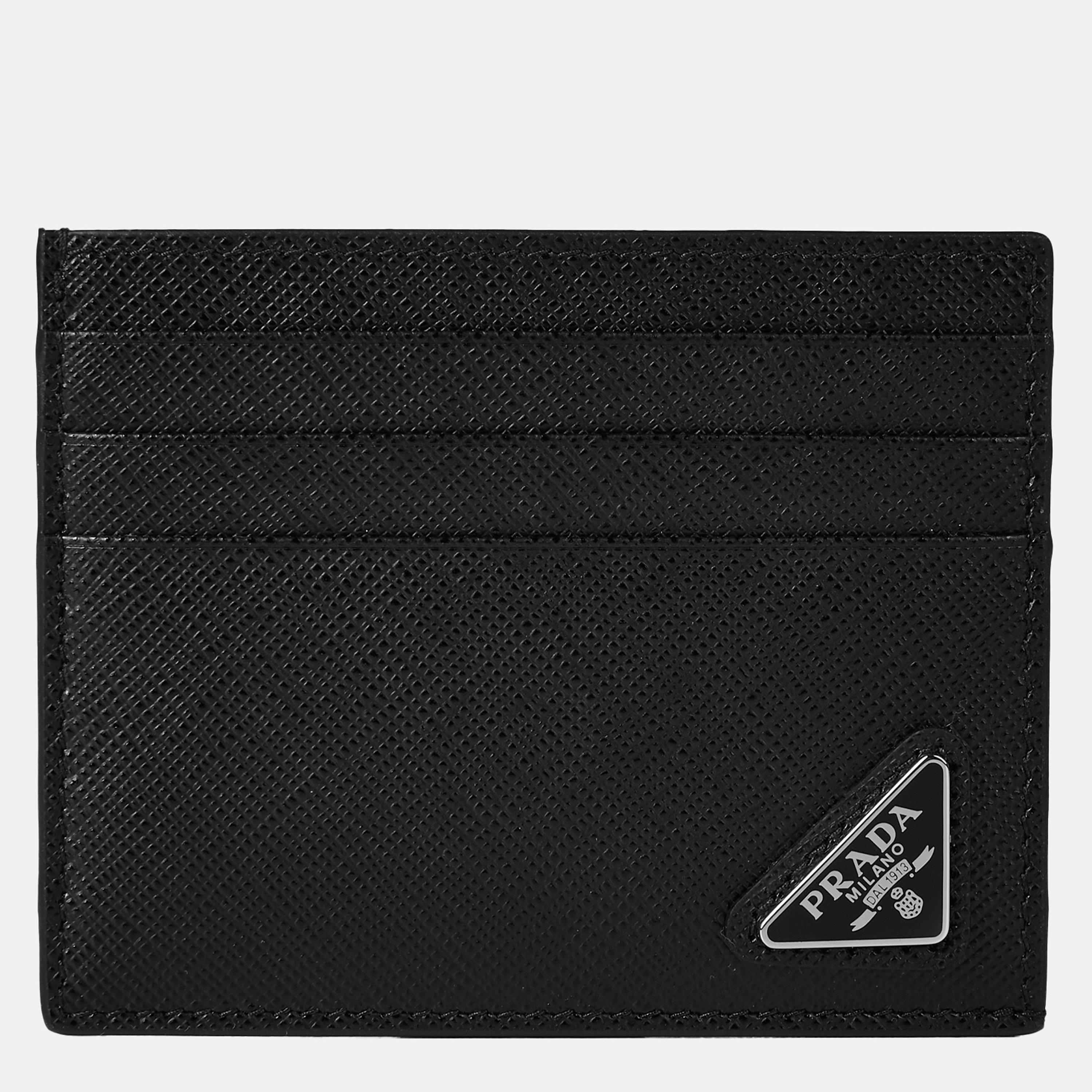 Black - Prada - Men'S Logo Saffiano Leather Card Holder - 1