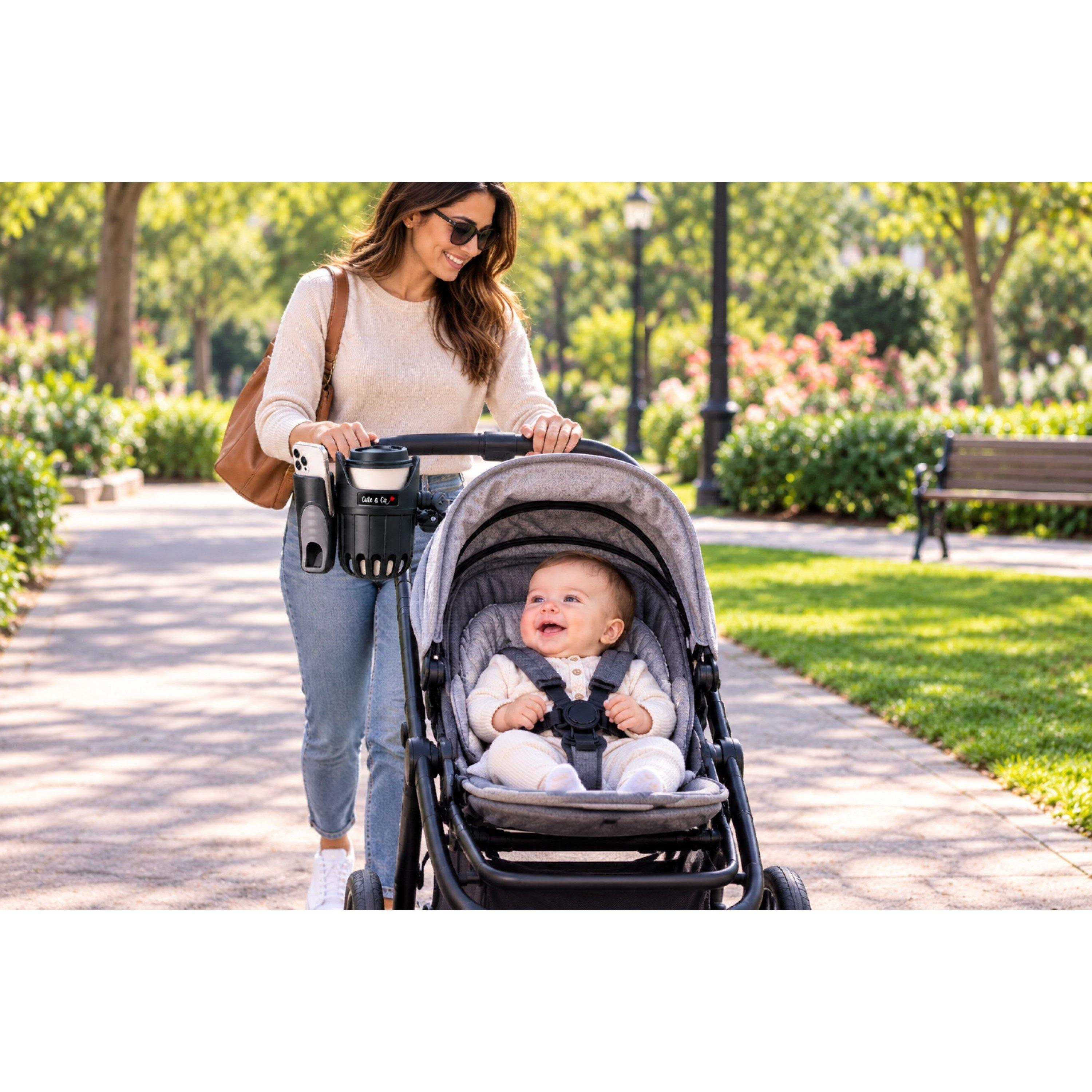 Zwart - Cute and Co - Cute & Co Adjustable Stroller/Pram 2 in 1 Phone and Cup Holder - 5