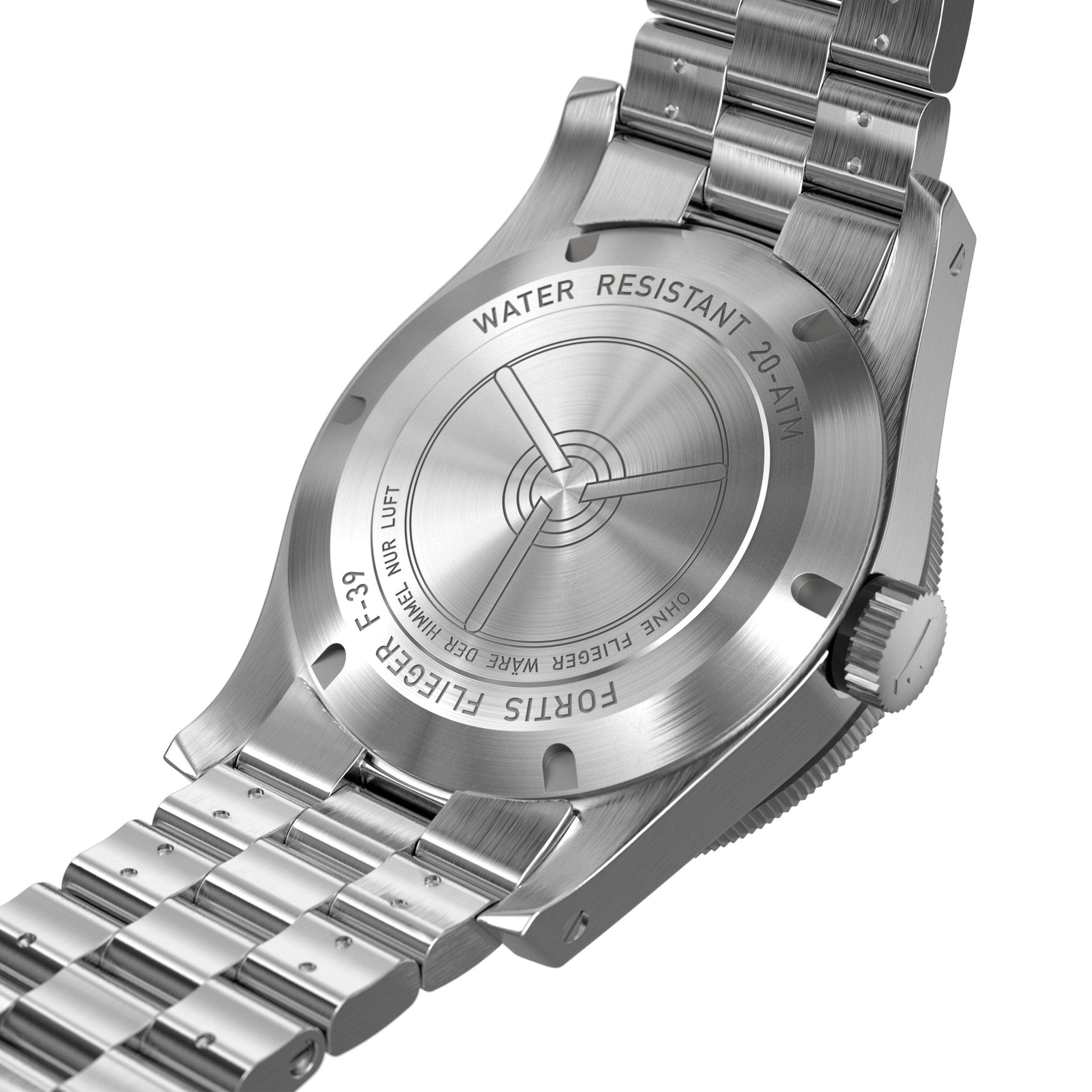 Black/Steel - Fortis - Men's Flieger Bracelet Automatic Analogue Watch - 2