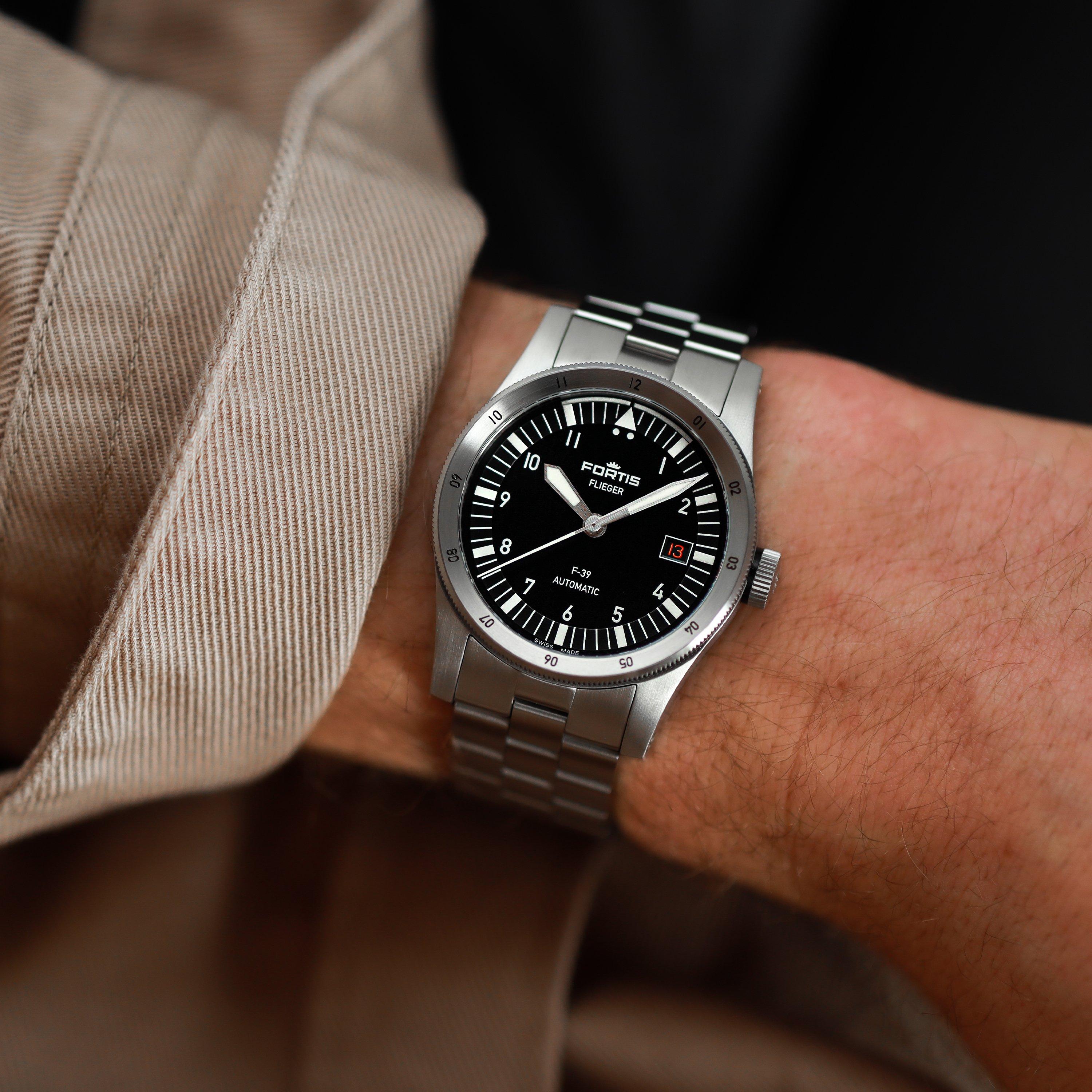 Black/Steel - Fortis - Men's Flieger Bracelet Automatic Analogue Watch - 3