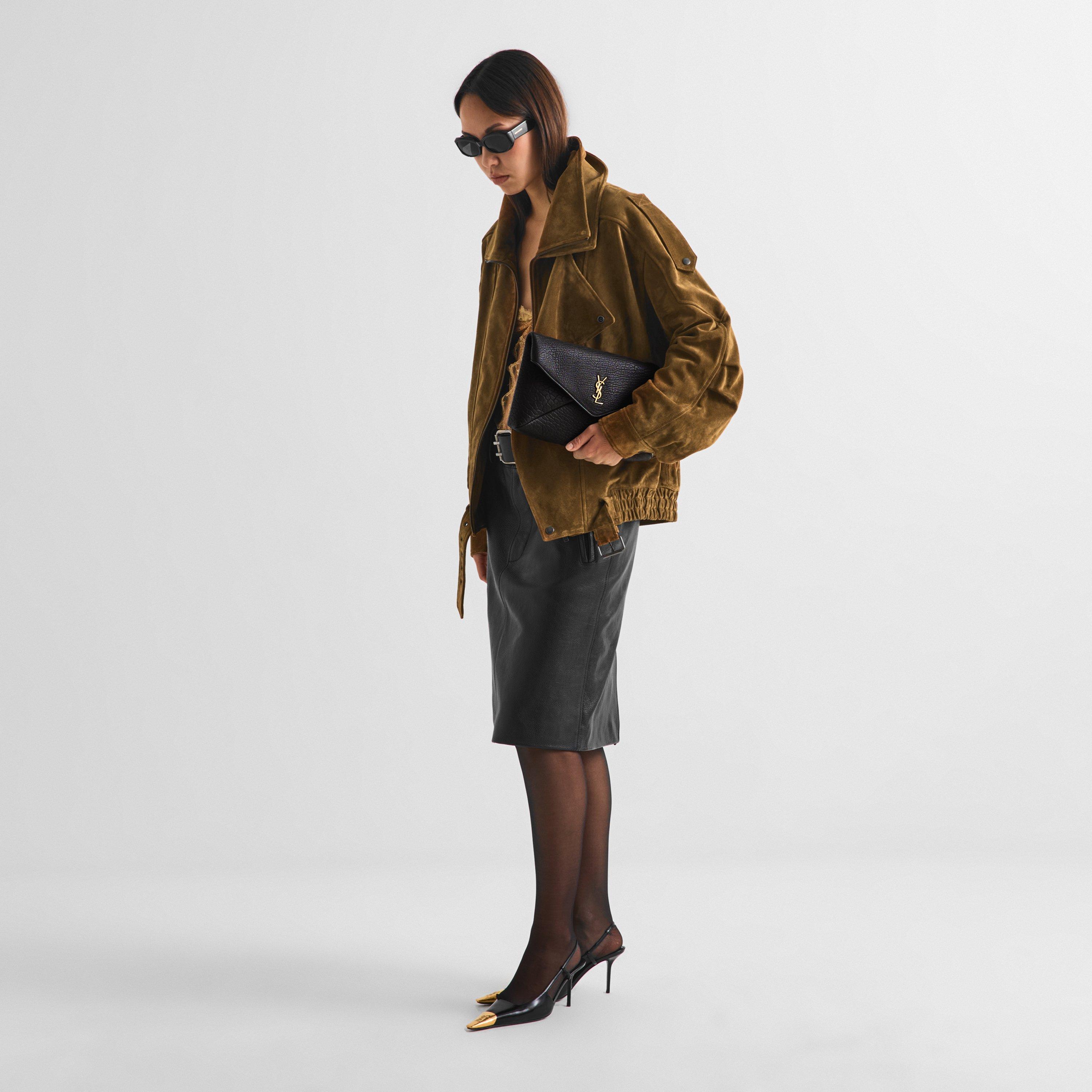 Chocolate Noir - Saint Laurent - Women's Envelope Leather Pouch - 4