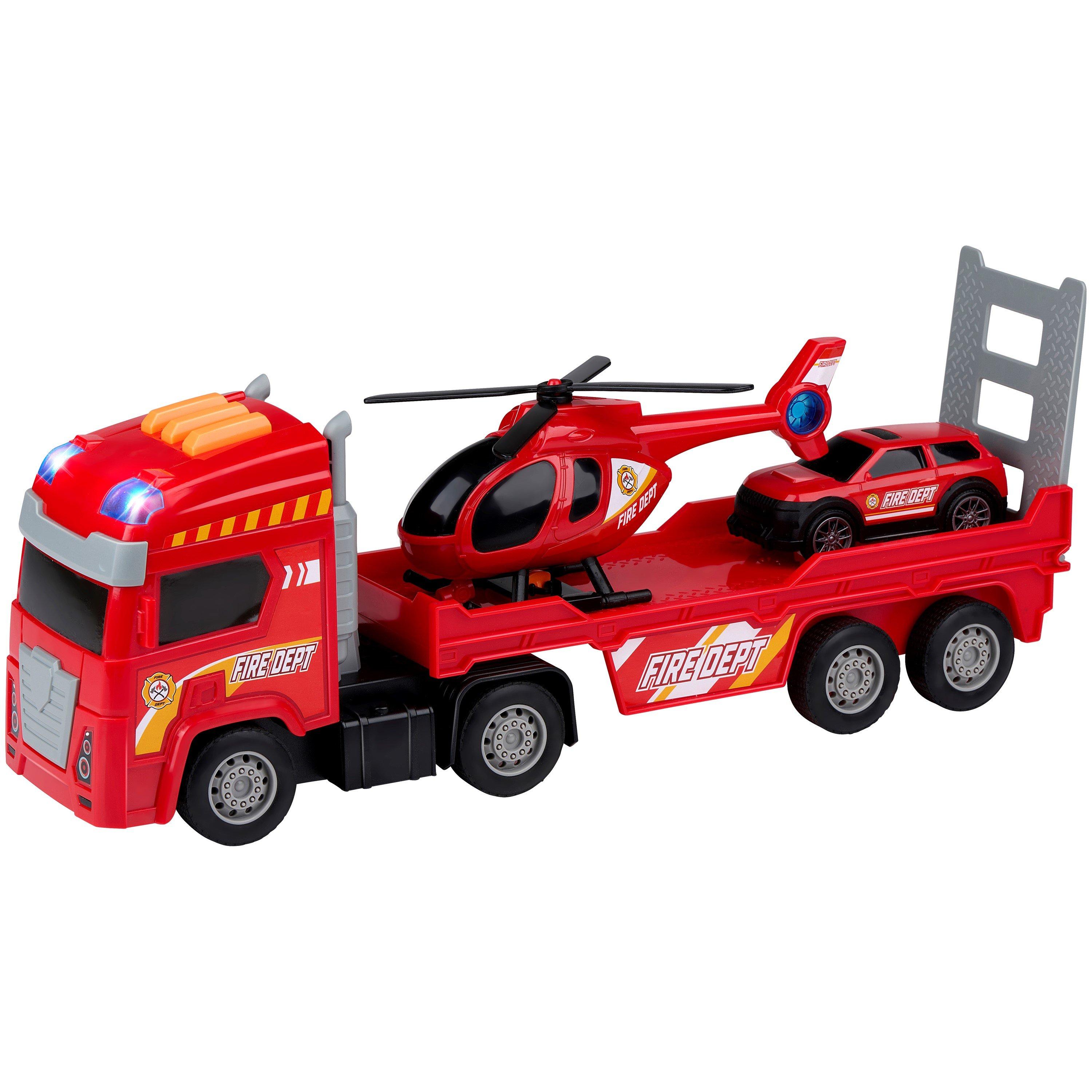 Red - Eddy Toys - Fire Truck Set with Helicopter and Car 38cm - 1