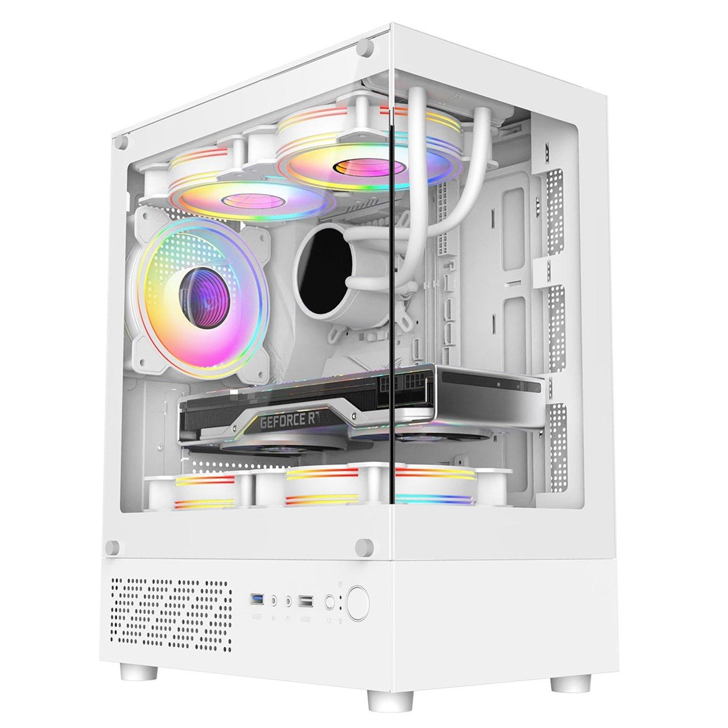 White - CiT - Celsius Micro-ATX Gaming Case with TG Front+Side Panels with 3x CiT Dual-Ring Infinity Fans - White - 1