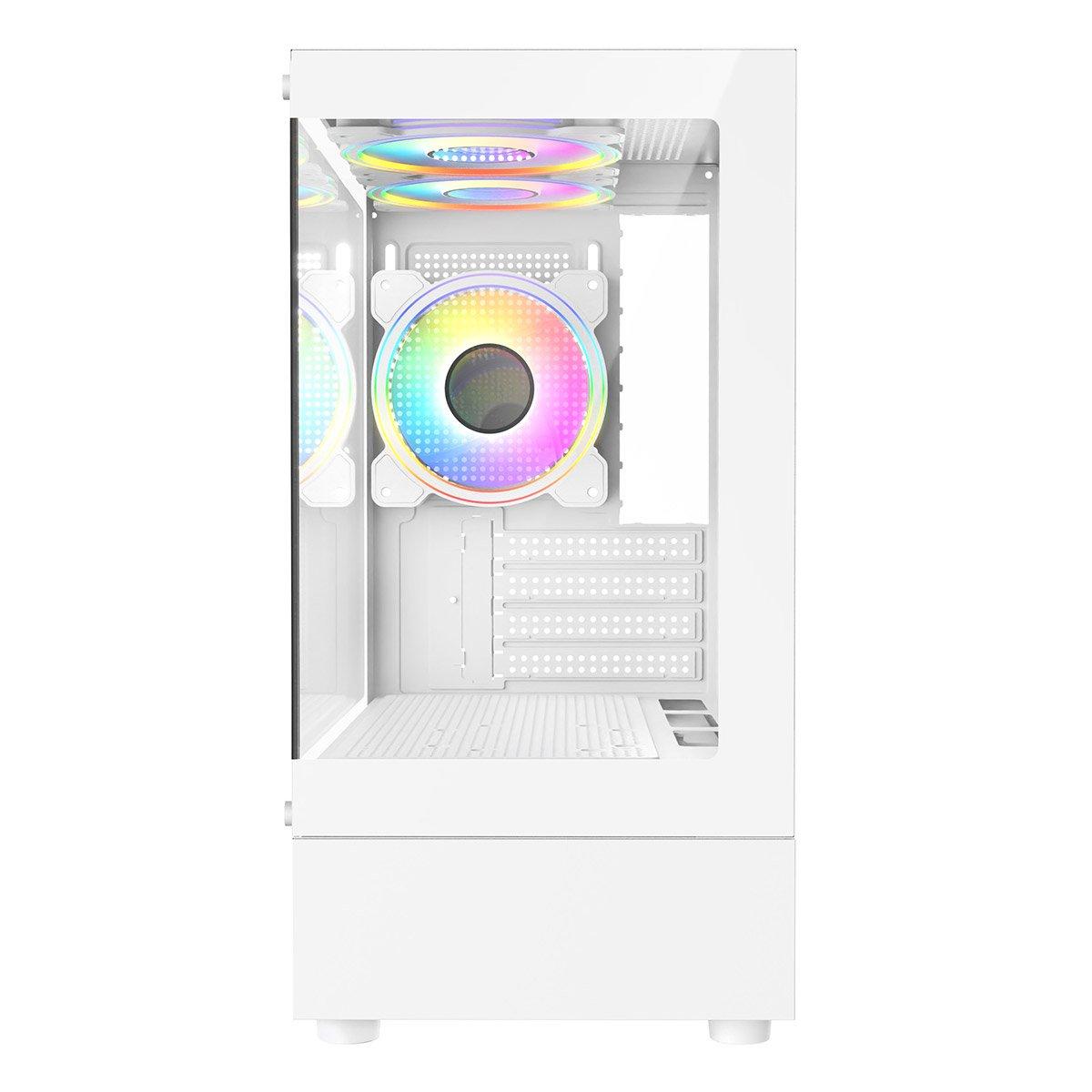 White - CiT - Micro-ATX Gaming Case with TG Front+Side Panels with 3x CiT Dual-Ring Infinity Fans - White - 3