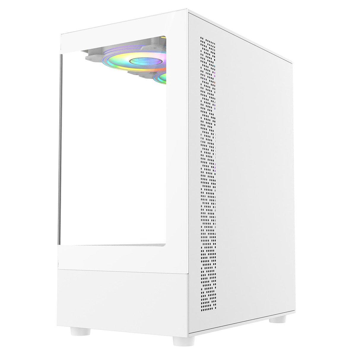 White - CiT - Micro-ATX Gaming Case with TG Front+Side Panels with 3x CiT Dual-Ring Infinity Fans - White - 4