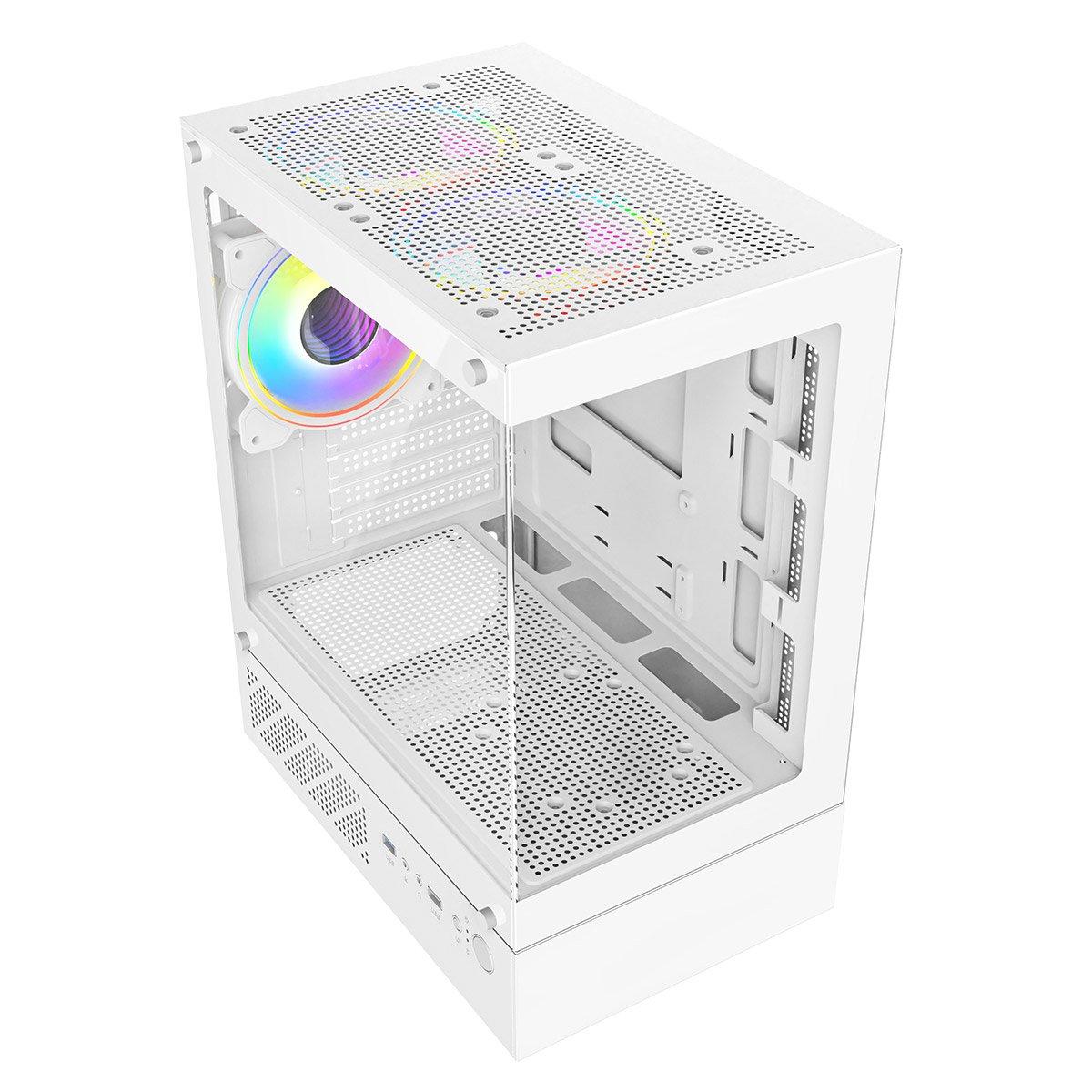 White - CiT - Micro-ATX Gaming Case with TG Front+Side Panels with 3x CiT Dual-Ring Infinity Fans - White - 5