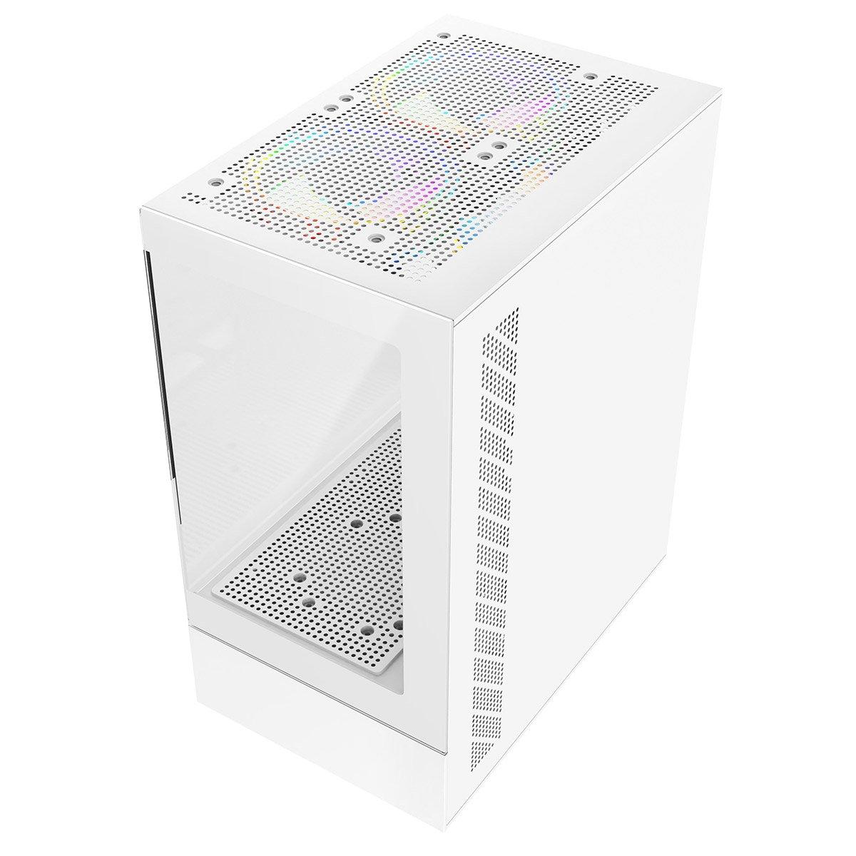 White - CiT - Micro-ATX Gaming Case with TG Front+Side Panels with 3x CiT Dual-Ring Infinity Fans - White - 6