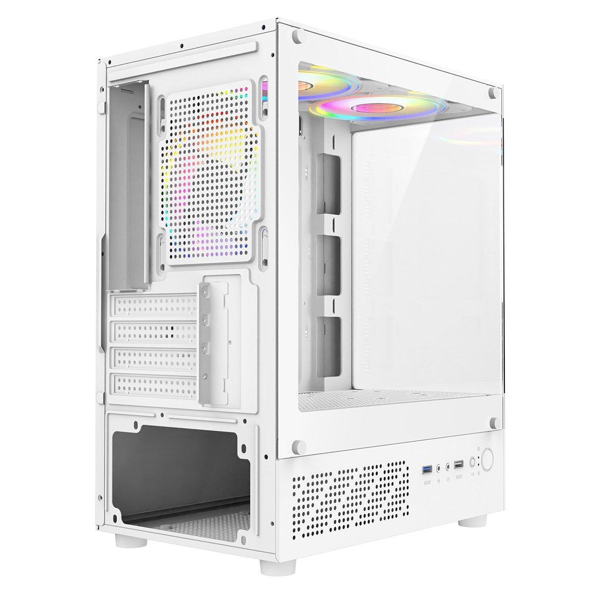 White - CiT - Micro-ATX Gaming Case with TG Front+Side Panels with 3x CiT Dual-Ring Infinity Fans - White - 7