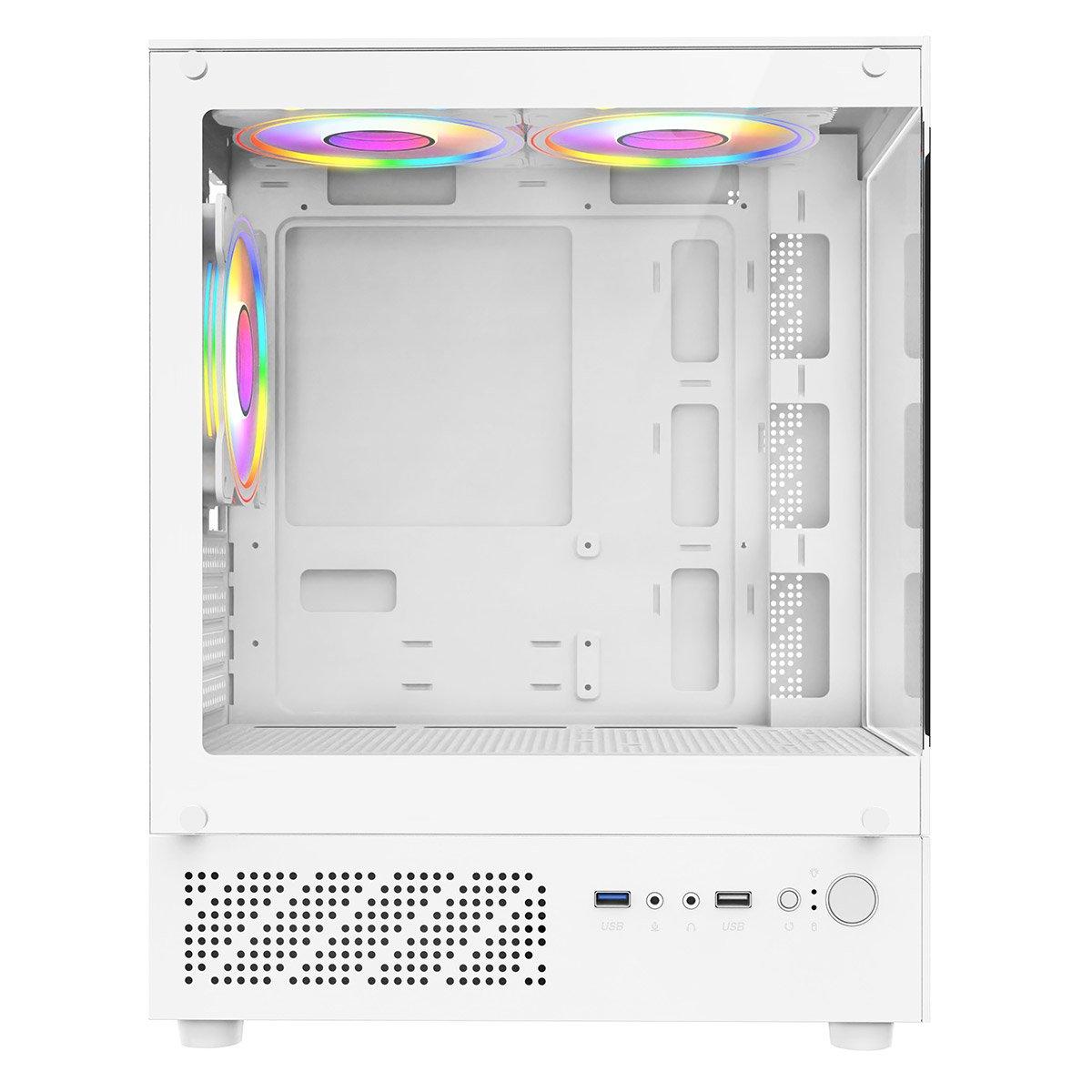 White - CiT - Micro-ATX Gaming Case with TG Front+Side Panels with 3x CiT Dual-Ring Infinity Fans - White - 8
