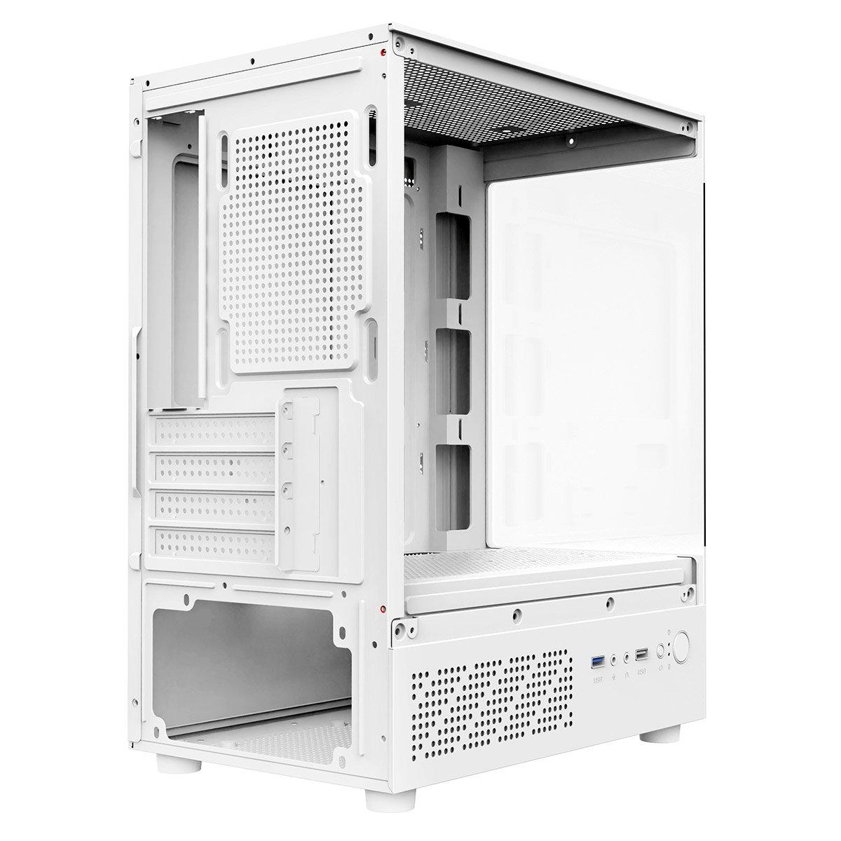 White - CiT - Micro-ATX Gaming Case with TG Front+Side Panels with 3x CiT Dual-Ring Infinity Fans - White - 9
