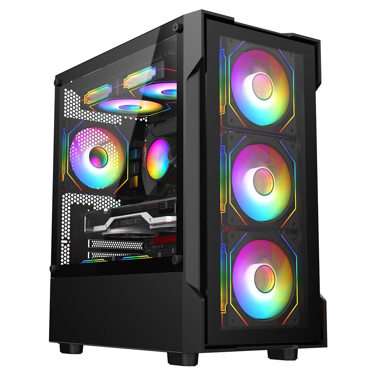 Black - CiT - Bolt Black Micro-ATX Gaming Case with 4 x 120mm ARGB Infinity Fans + 30pc Tint Tempered Glass - 1