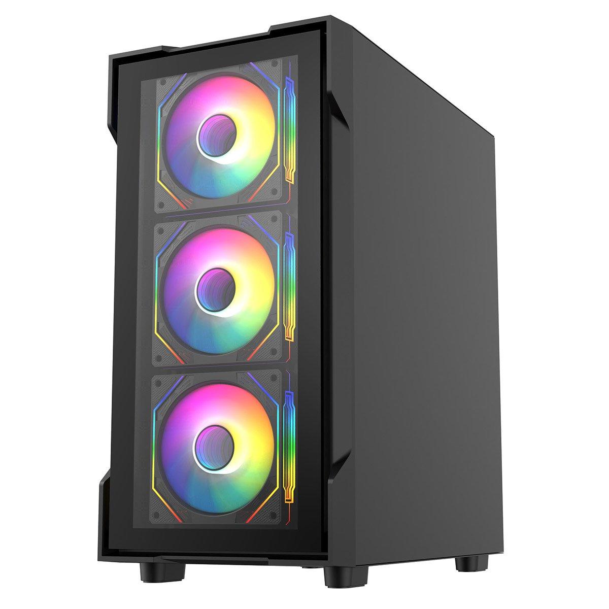 Black - CiT - Bolt Black Micro-ATX Gaming Case with 4 x 120mm ARGB Infinity Fans + 30pc Tint Tempered Glass - 3