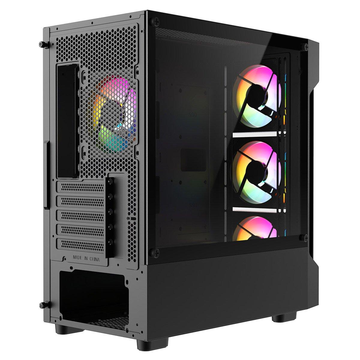 Black - CiT - Bolt Black Micro-ATX Gaming Case with 4 x 120mm ARGB Infinity Fans + 30pc Tint Tempered Glass - 6