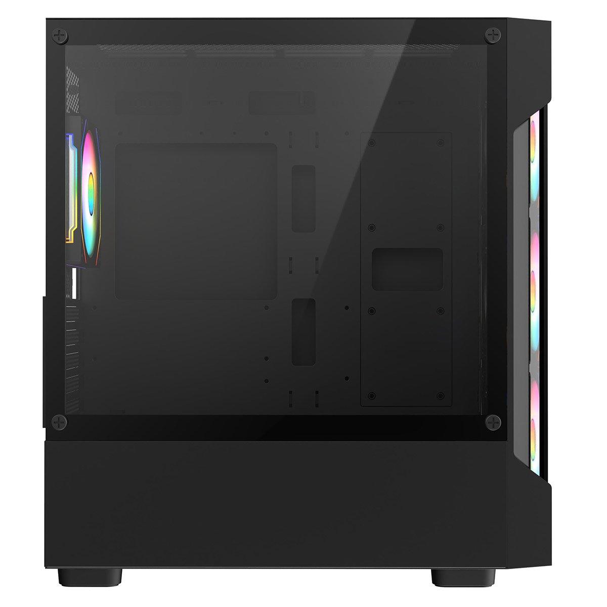 Black - CiT - Bolt Black Micro-ATX Gaming Case with 4 x 120mm ARGB Infinity Fans + 30pc Tint Tempered Glass - 7