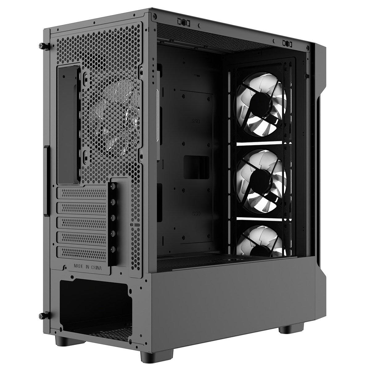 Black - CiT - Bolt Black Micro-ATX Gaming Case with 4 x 120mm ARGB Infinity Fans + 30pc Tint Tempered Glass - 8