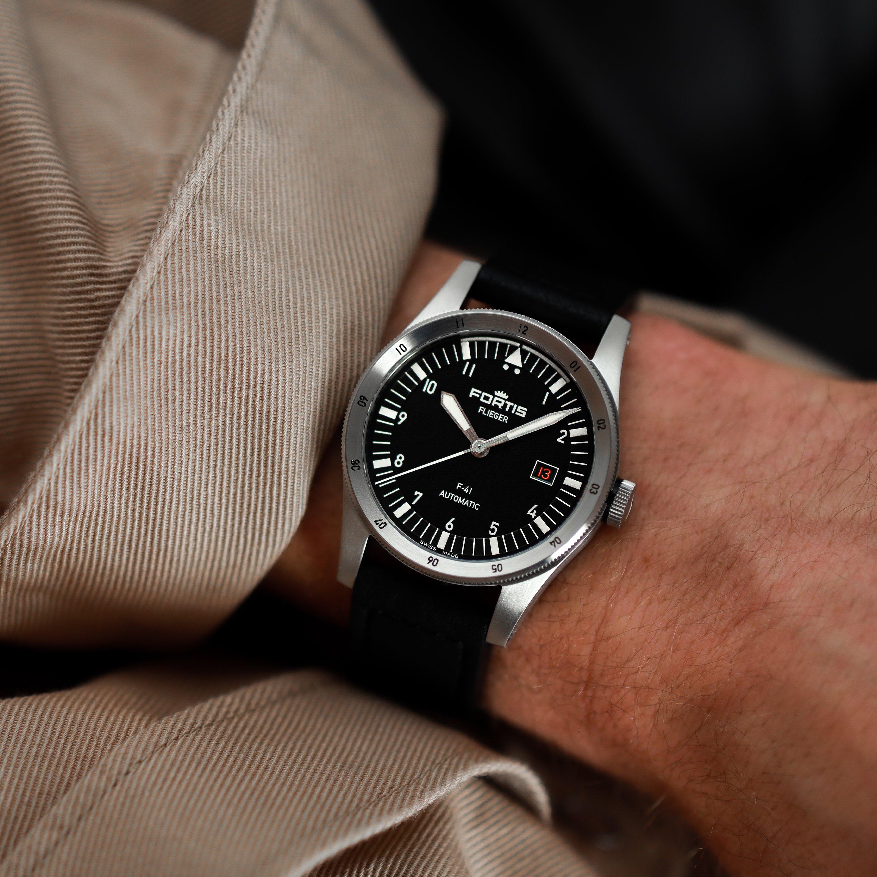 Black/Steel - Fortis - Men's Flieger Strap Analogue Watch - 3