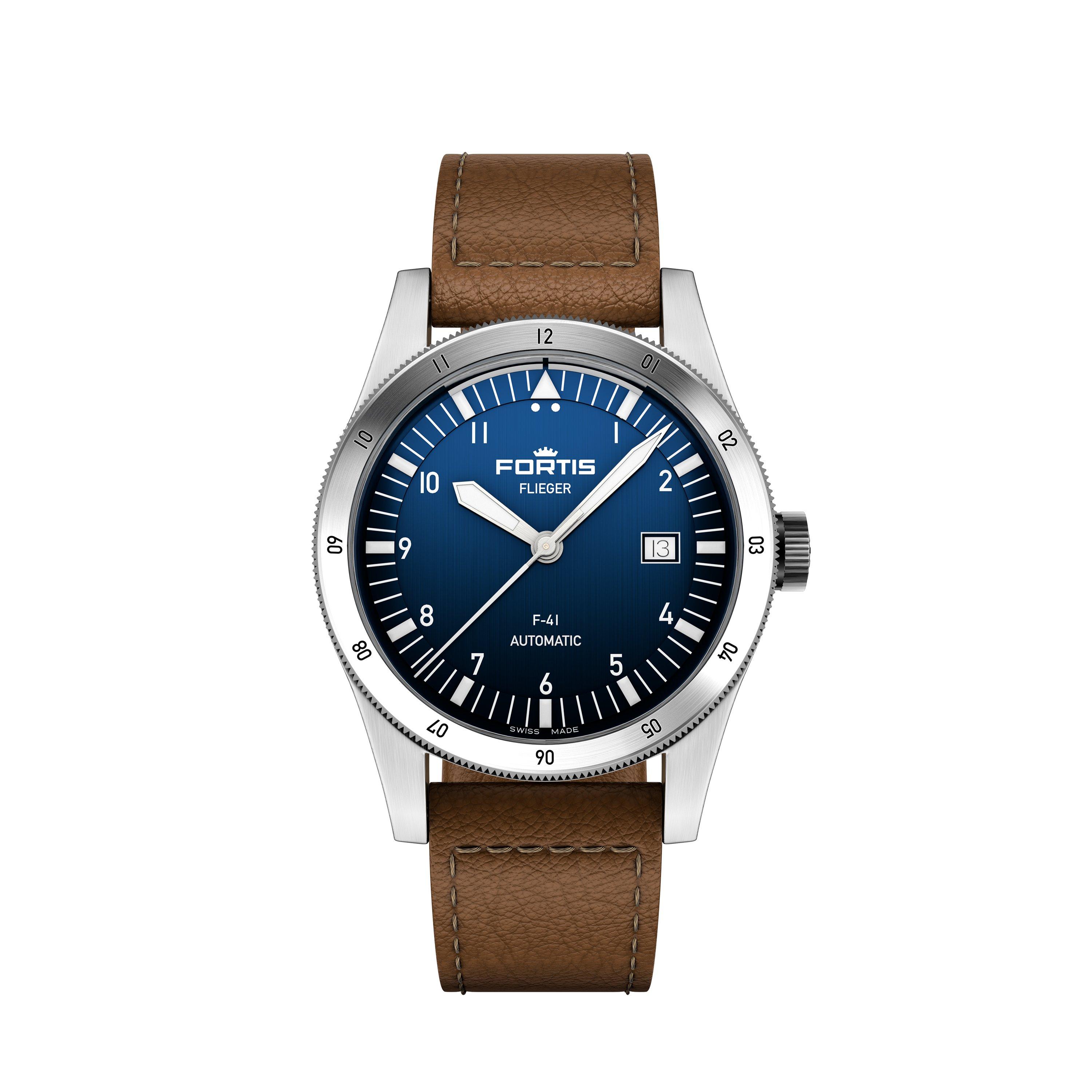 Fortis Men's Flieger Stainless Leather Strap Auto Analogue Watch - Blue/Steel
