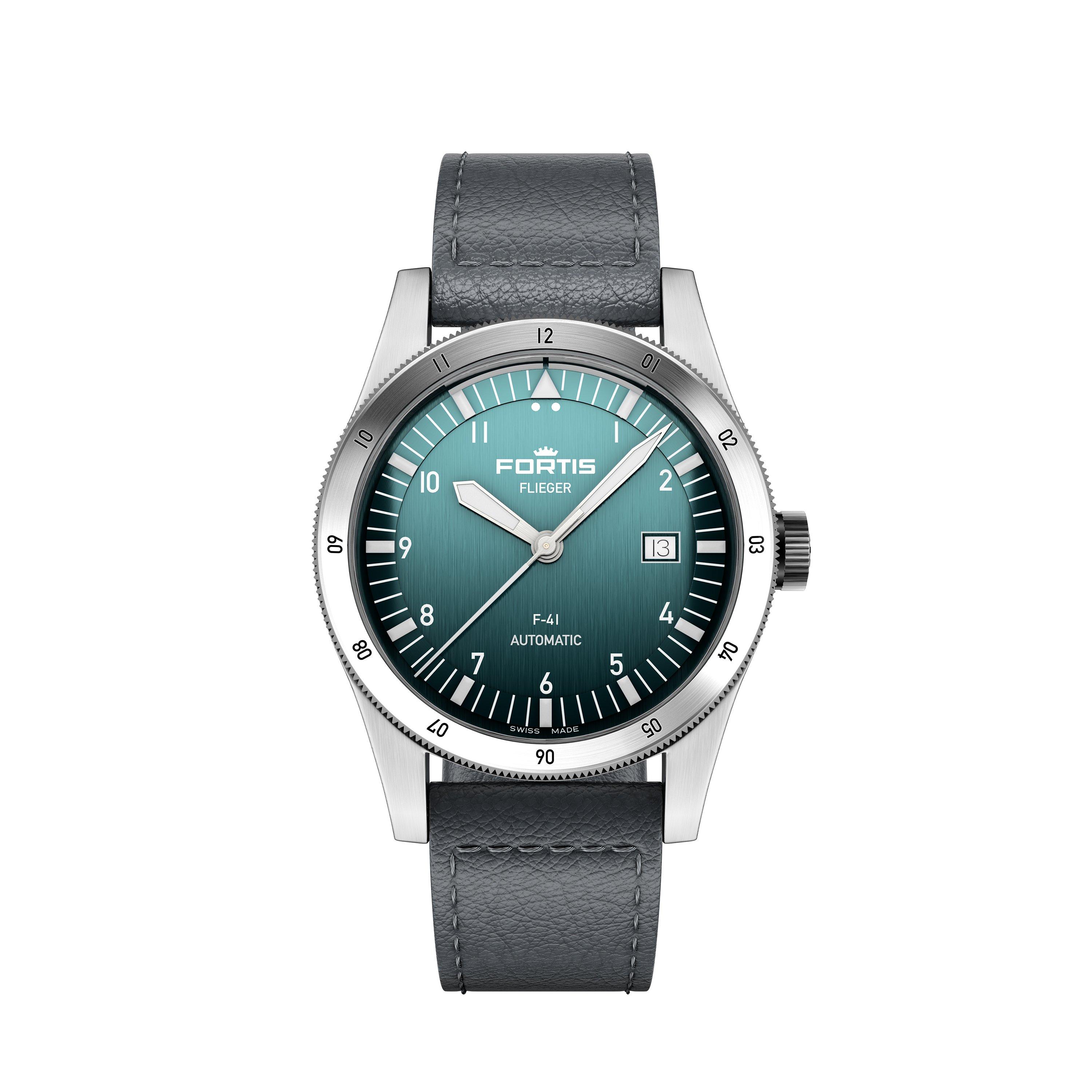 Fortis Men's Flieger Stainless Steel Leather Strap Auto Analogue Watch - Blue/Steel