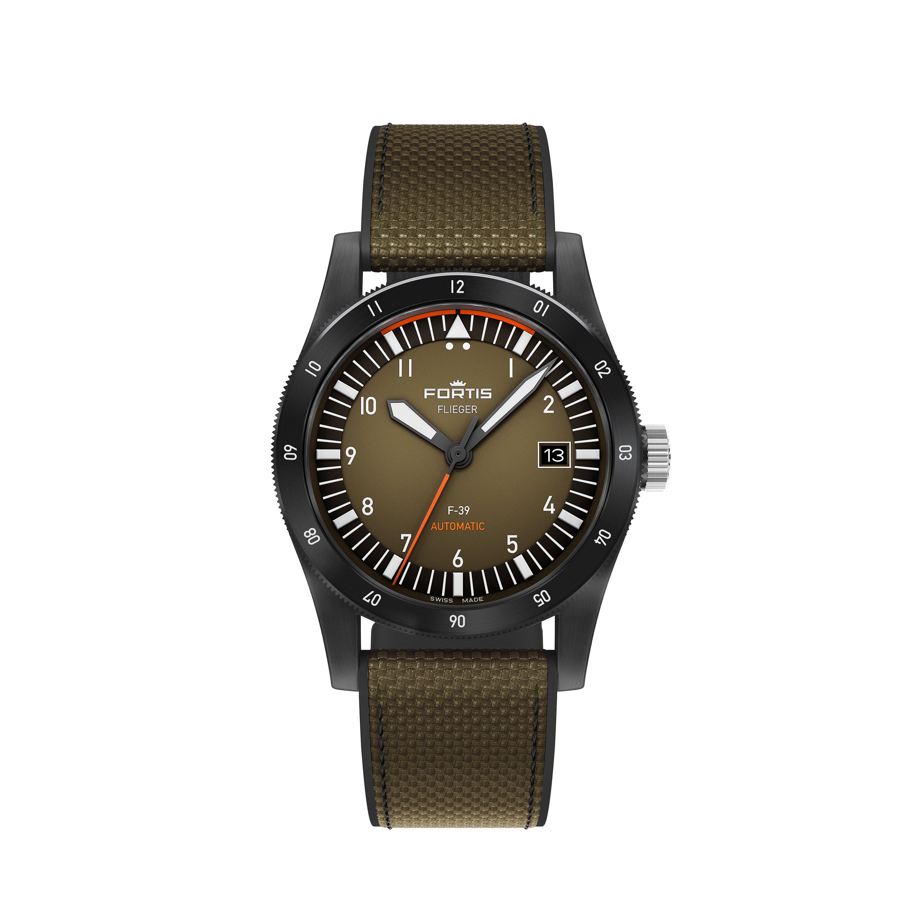 Fortis Men's Flieger Swiss Automatic Stainless Steel Water Resistant Auto Analogue Watch - Green/Black