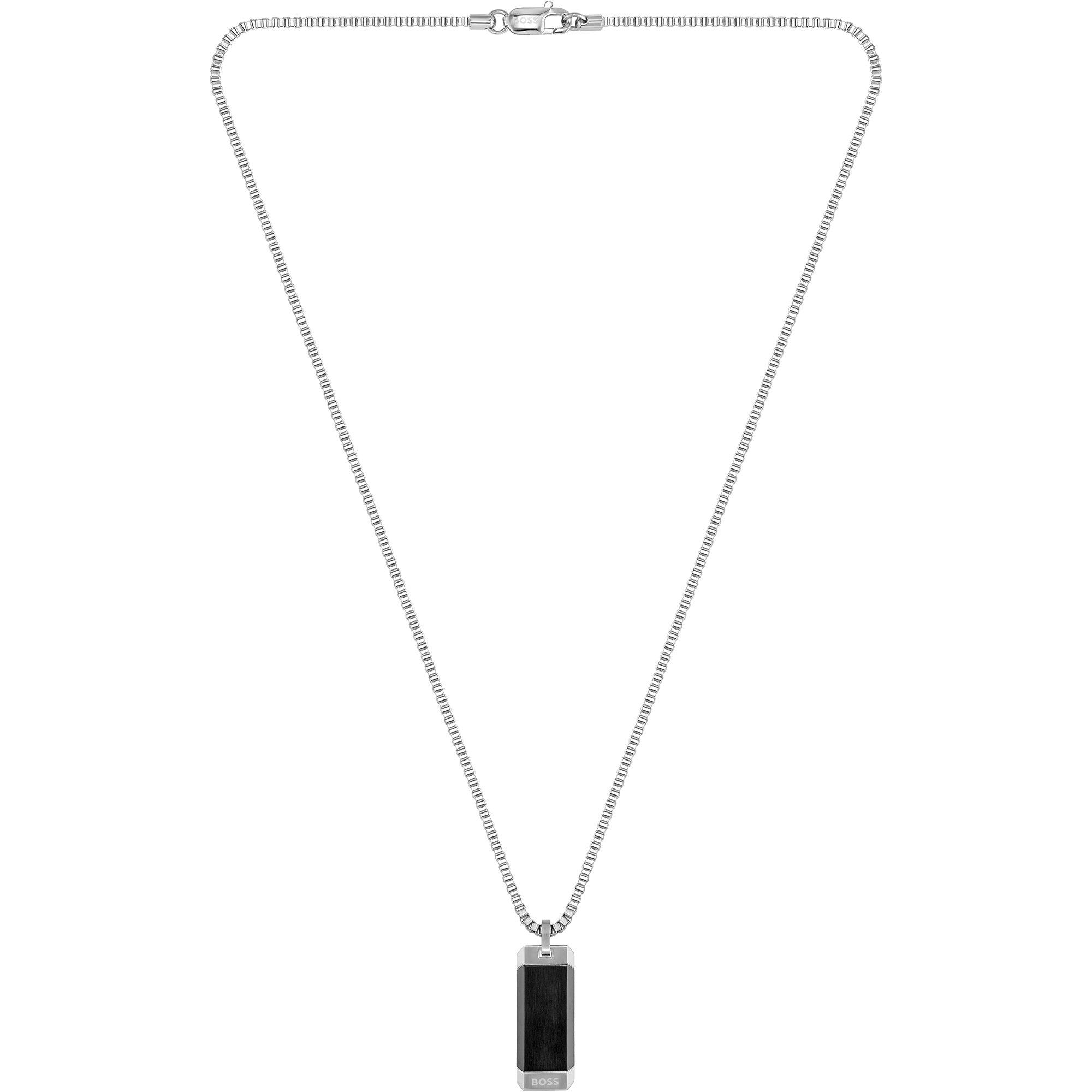 Steel/Black - Boss - Men's Bennett Dog Tag Necklace, Stainless Steel Box Chain - 1