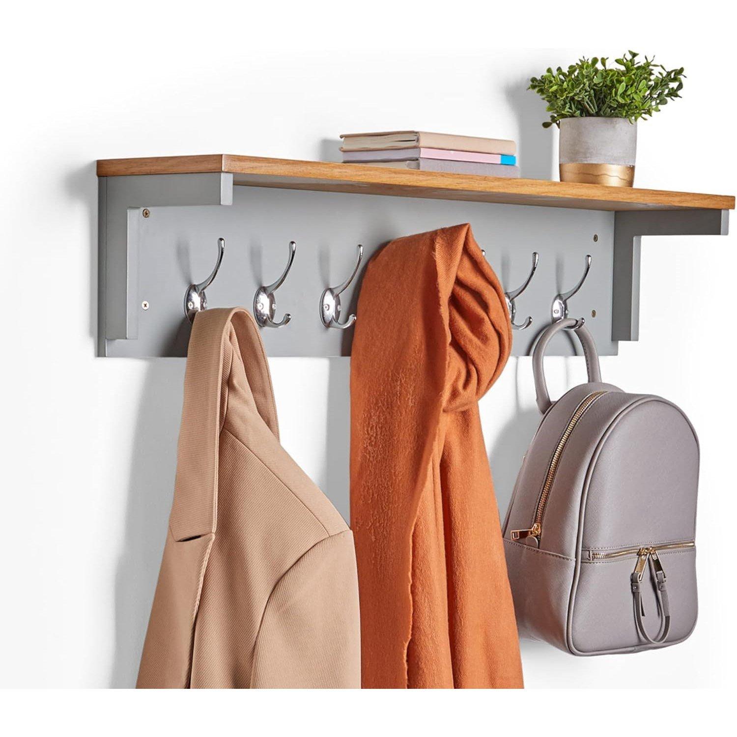 Grey - VonHaus - Coat Hooks Wall Mounted - Grey Coat Rack - 1