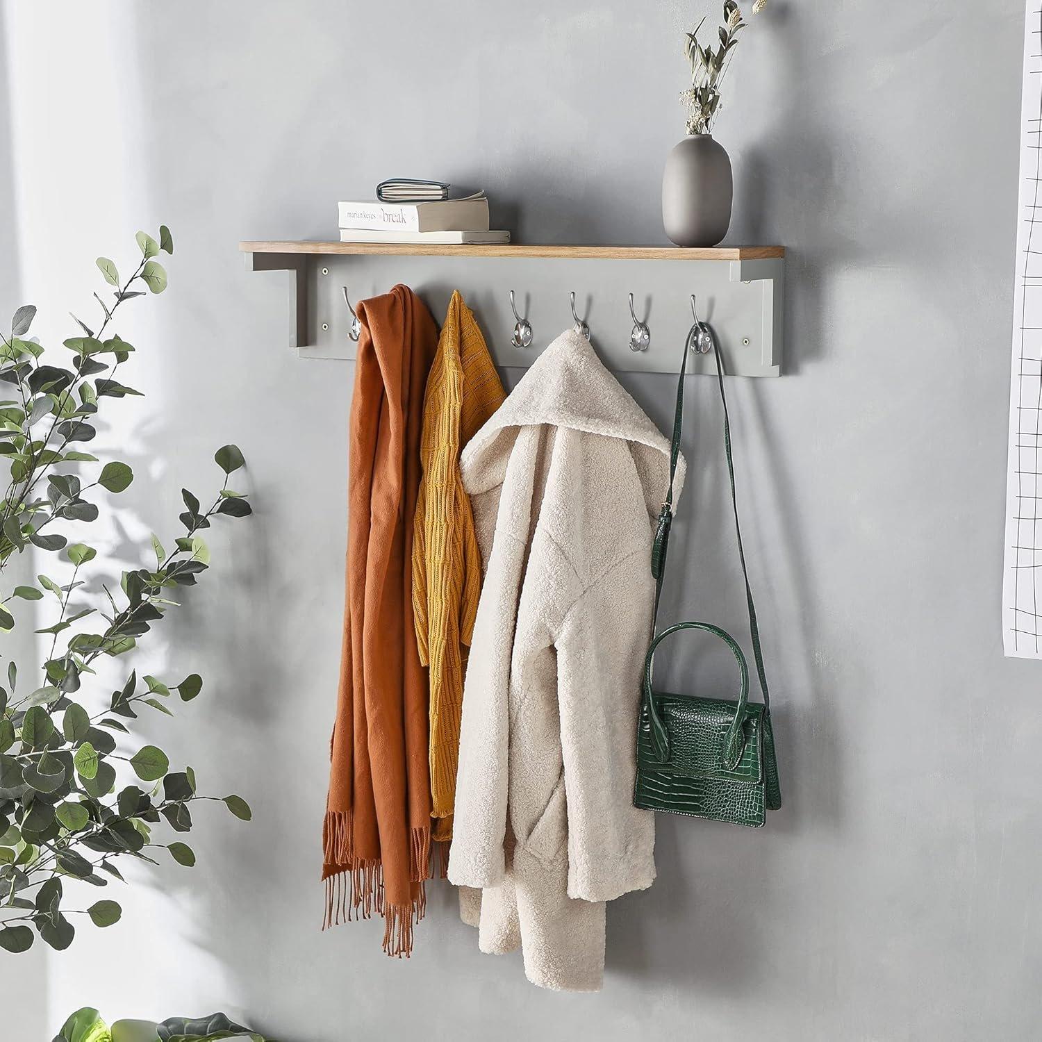 VonHaus Coat Hooks Wall Mounted - Grey Coat Rack | FRASERS