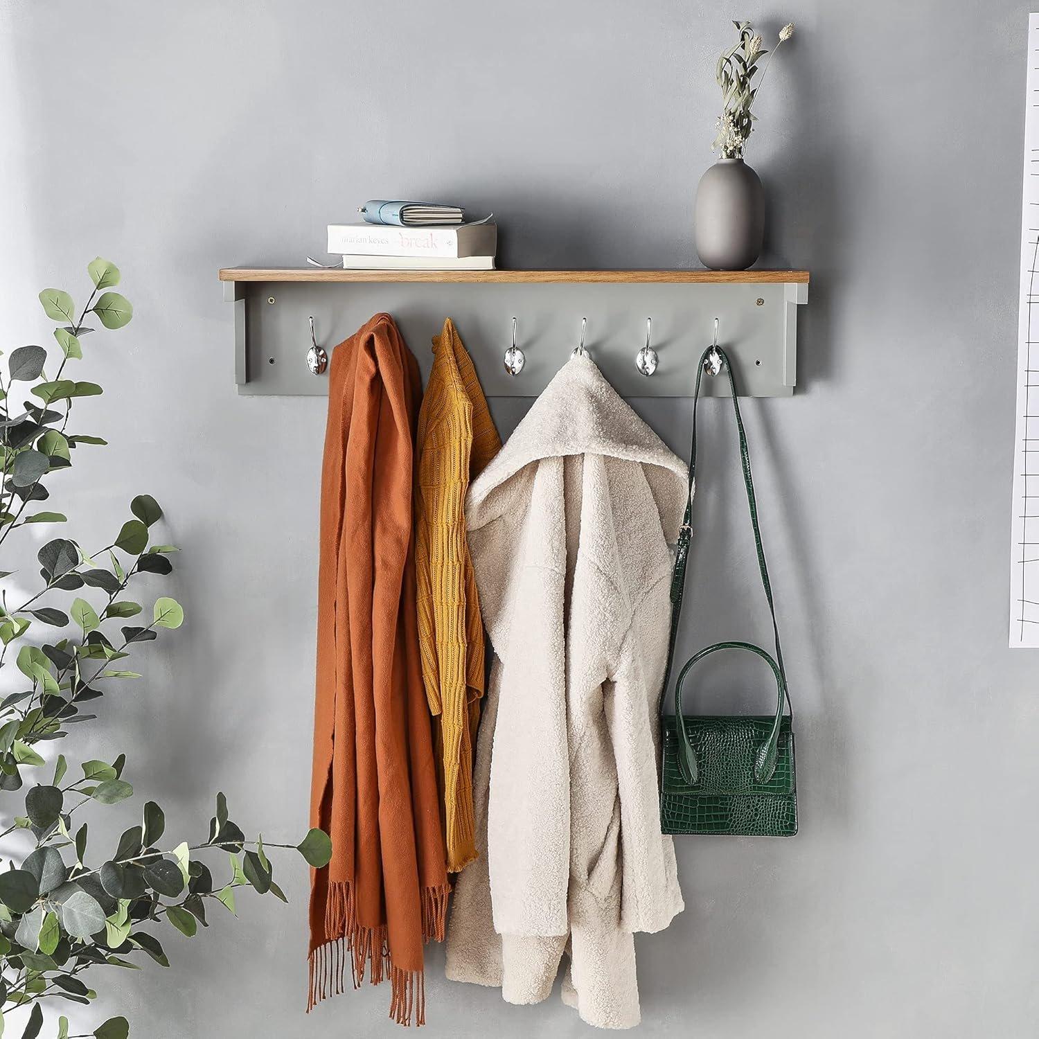 Grey - VonHaus - Coat Hooks Wall Mounted - Grey Coat Rack - 8