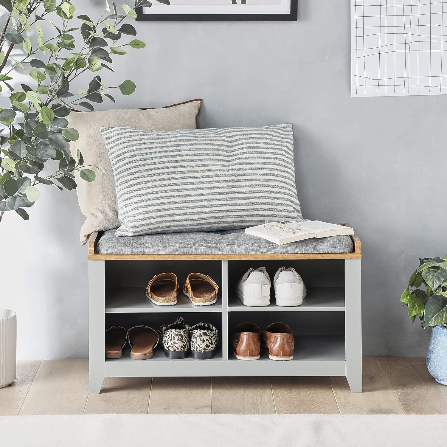 Grey - VonHaus - VonHaus Shoe Storage Bench With Padded Seat - 4