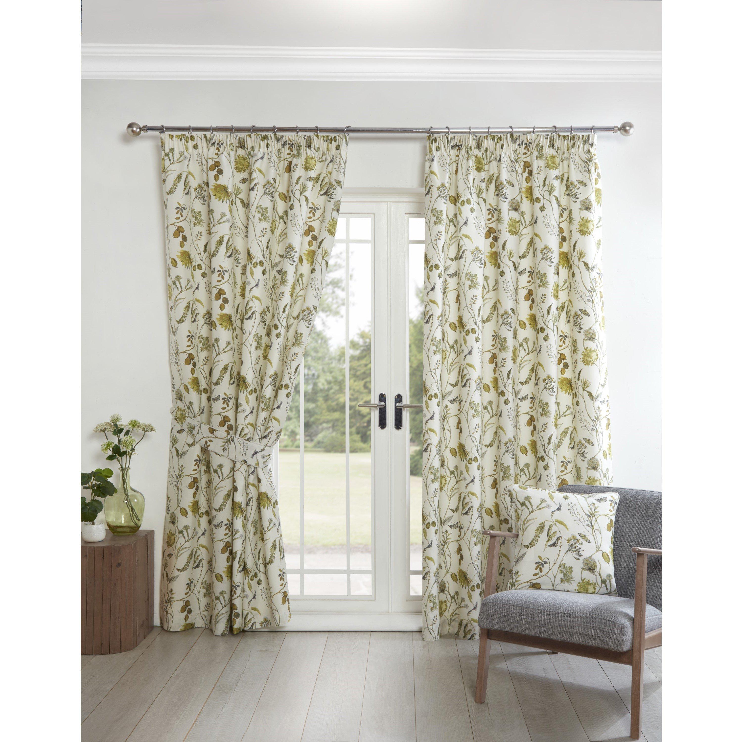 Sundour  Grove Floral Pencil Pleat Curtains - Fennel - 46 x 72 In