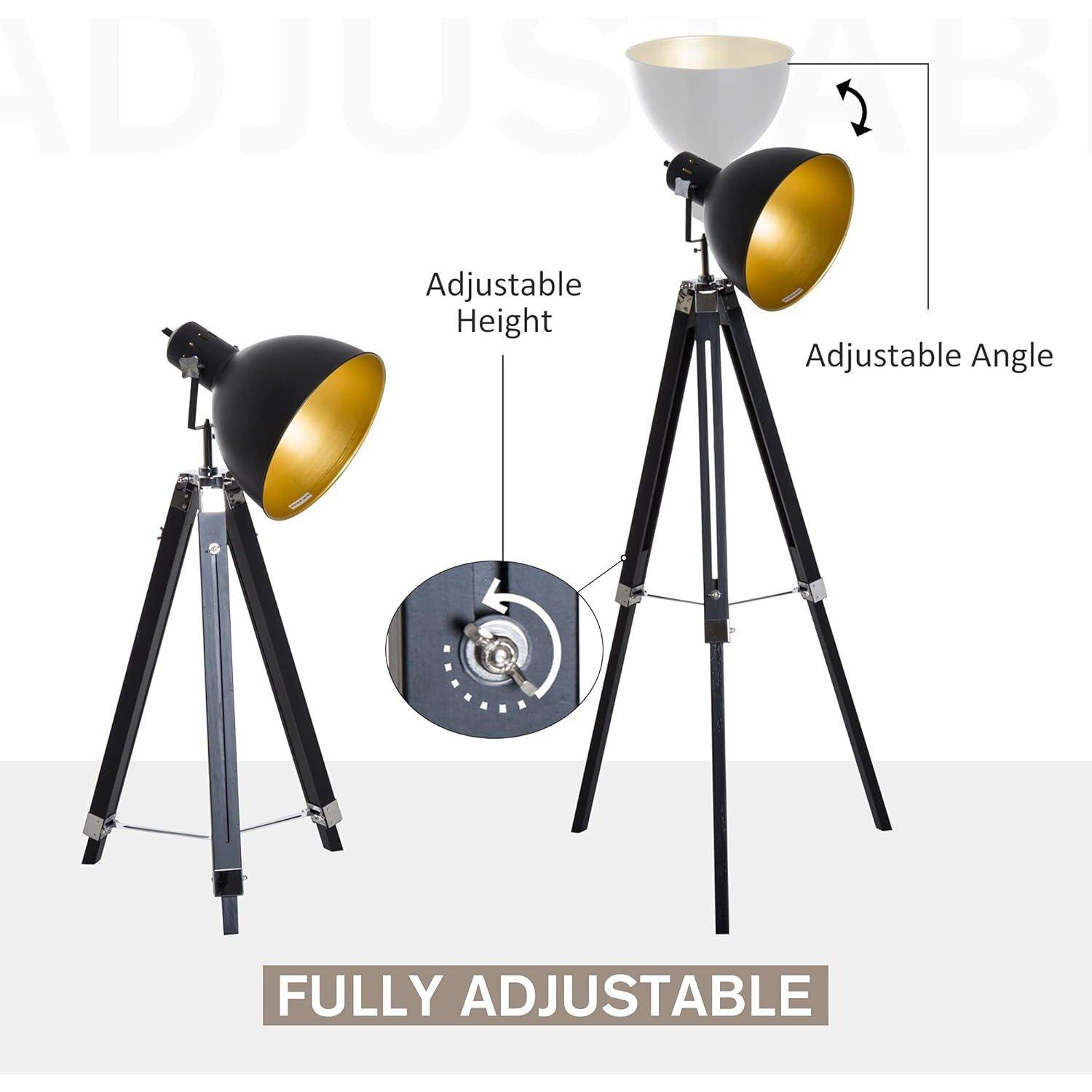 Black - HOMCOM - Tripod Floor Lamp / Spotlight Reading Lamp - 4