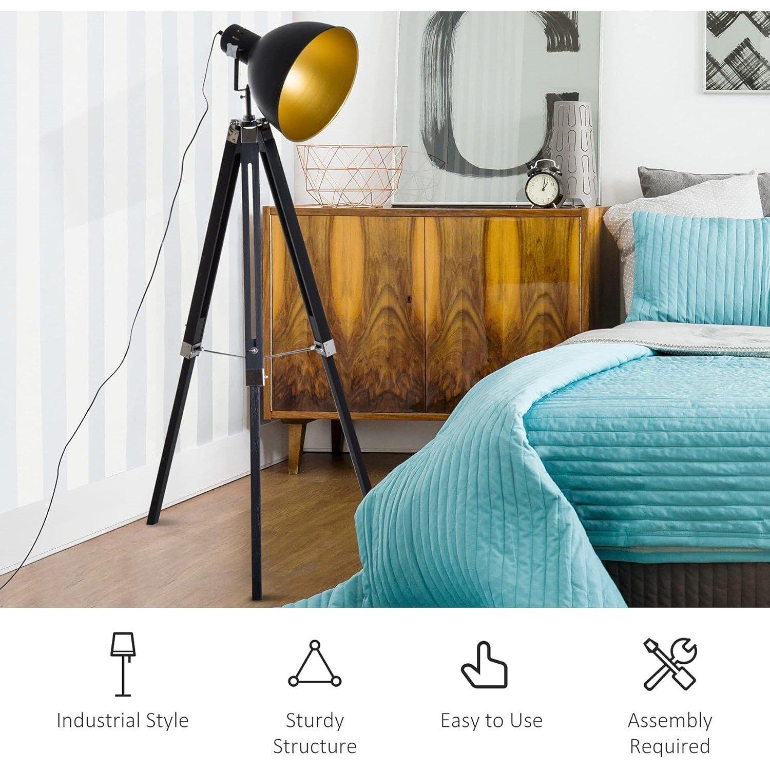 Black - HOMCOM - Tripod Floor Lamp / Spotlight Reading Lamp - 6