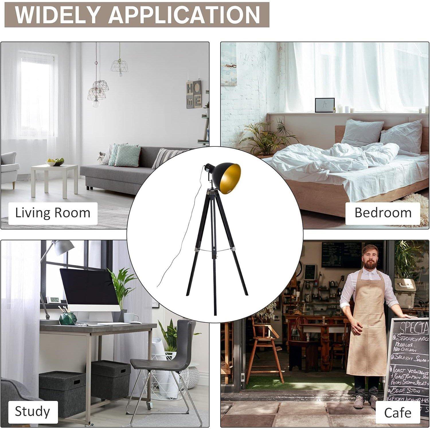 Black - HOMCOM - Tripod Floor Lamp / Spotlight Reading Lamp - 7