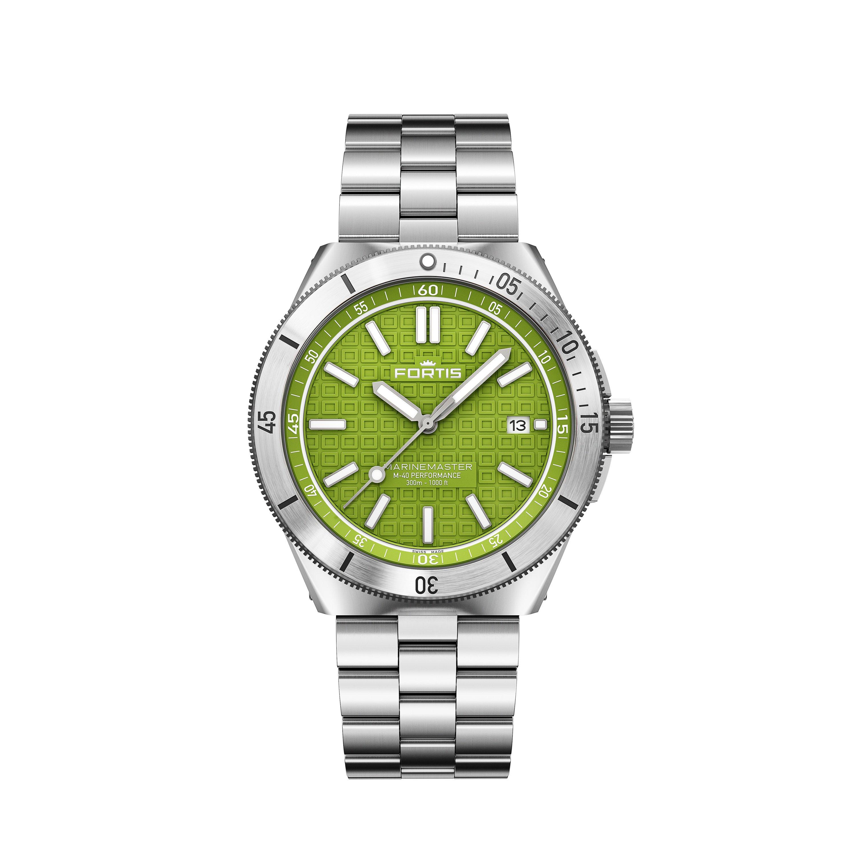 Fortis Men's Marinemaster Automatic Stainless Steel 300M Water Resistant Auto Analogue Watch - Green/Steel