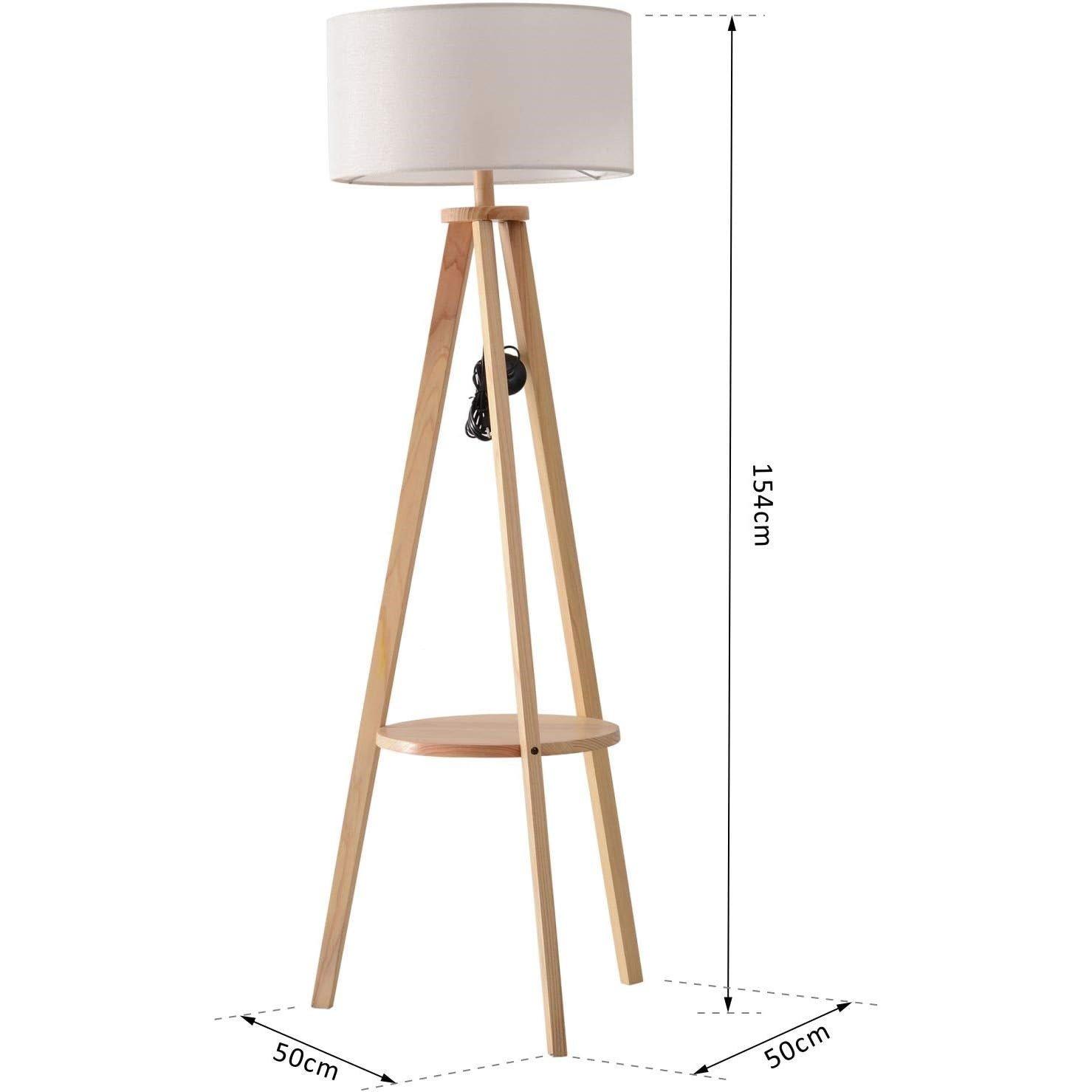 Cream - HOMCOM - Free Standing Tripod Floor Lamp With Shelf - 5