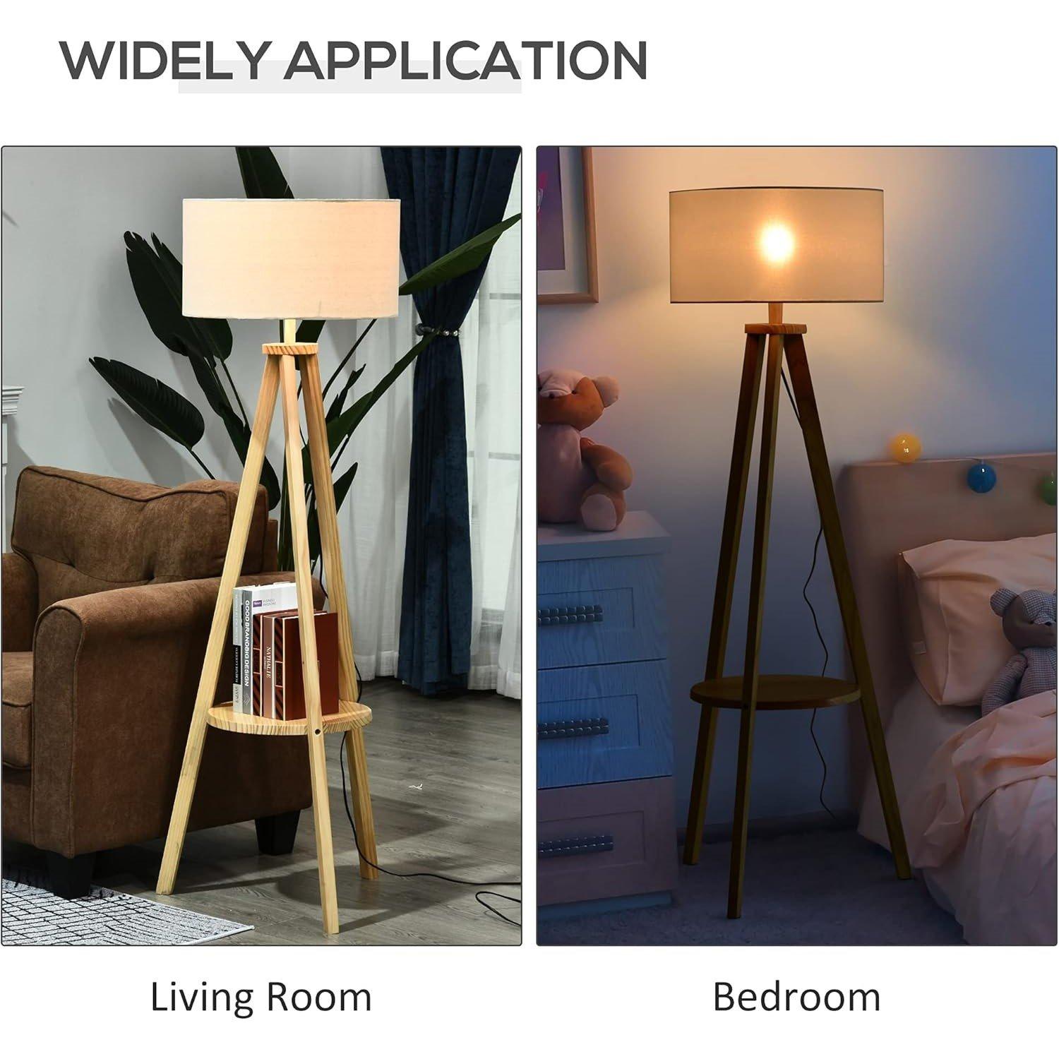 Cream - HOMCOM - Free Standing Tripod Floor Lamp With Shelf - 6