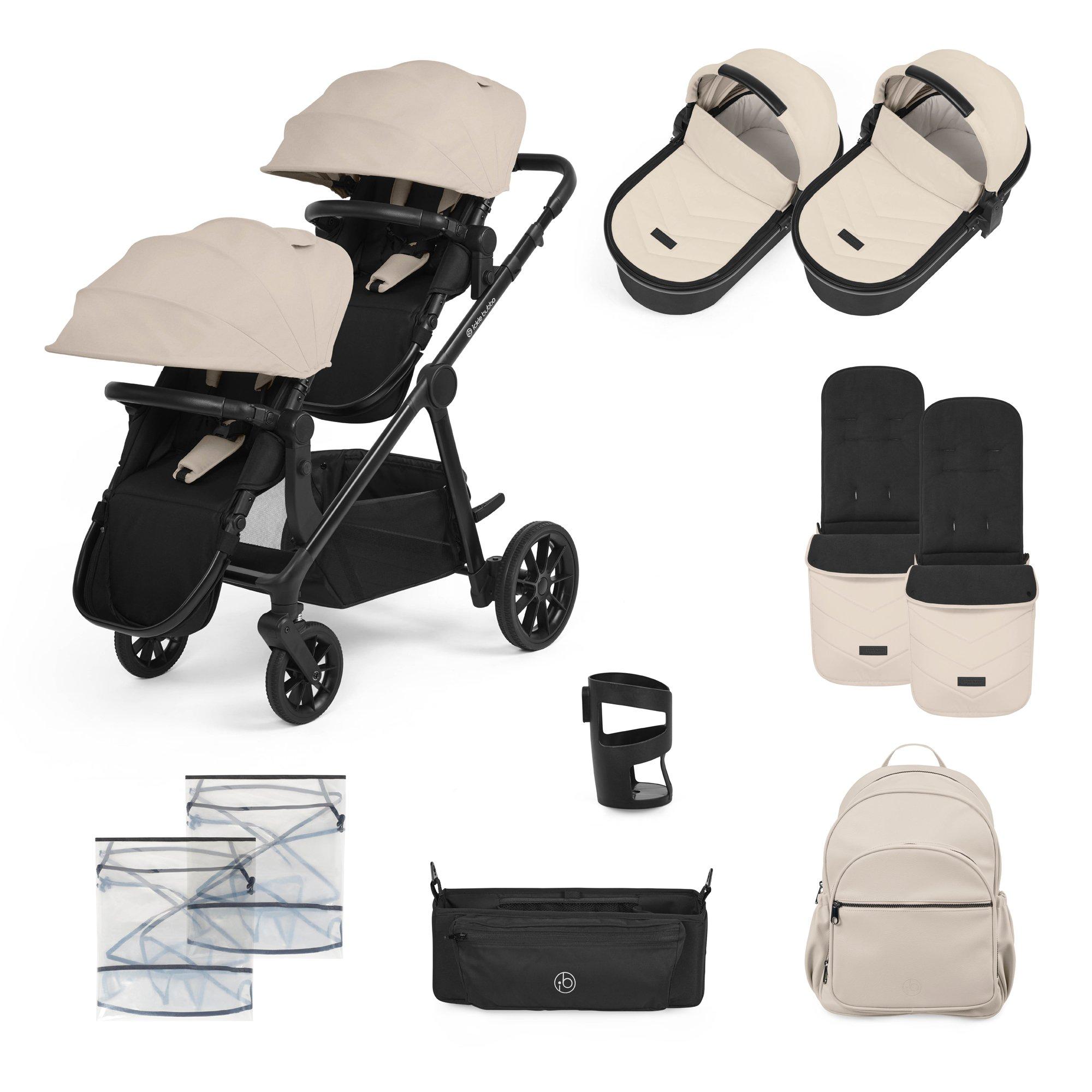 Ickle Bubba  Newborn Virgo Twin 12 Piece Pram - Black/Stone/Bla